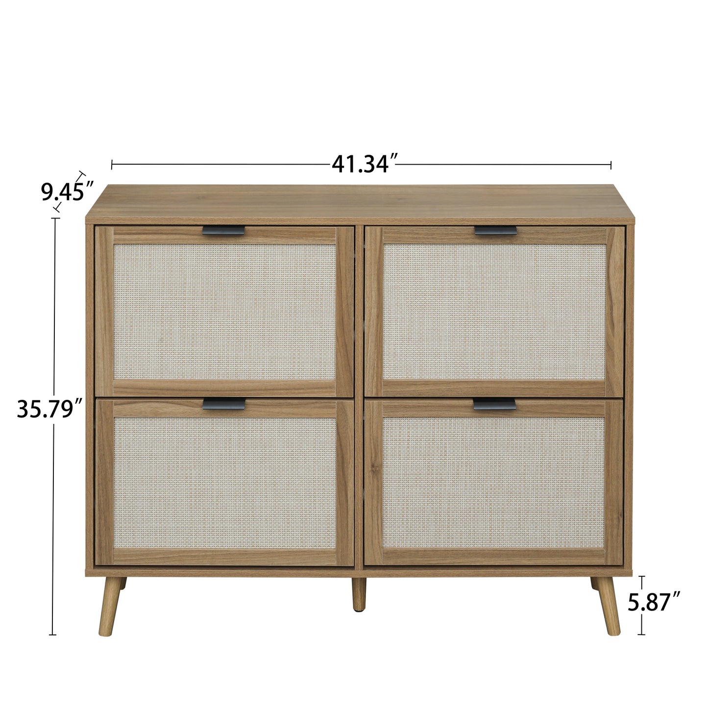 Melysen Natural Rattan 4 Door Shoe Rack, Freestanding Modern Shoe Storage Cabinet, for Entryway