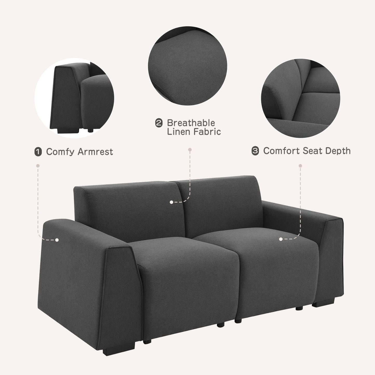 Melysen 71*35.5" Modern Linen Fabric Sofa,Stylish and Minimalist 2-3 Seat Couch,Easy to Install,Exquisite Loveseat with Wide Armrests for Living Room,Bedroom,Apartment,Office,2 Colors