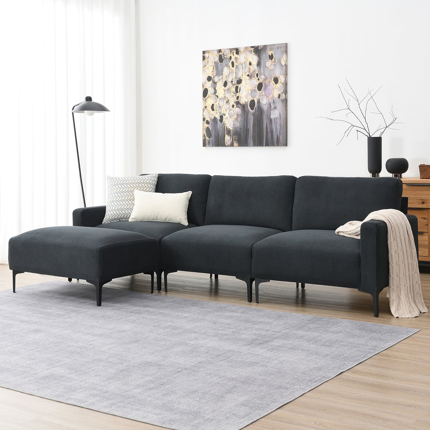 Melysen 103.5*59" Modern L-shaped Sectional Sofa, 4-seat Velvet Fabric Couch Set with Convertible Ottoman,Freely Combinable Sofa for Living Room, Apartment, Office,Apartment,2 Colors