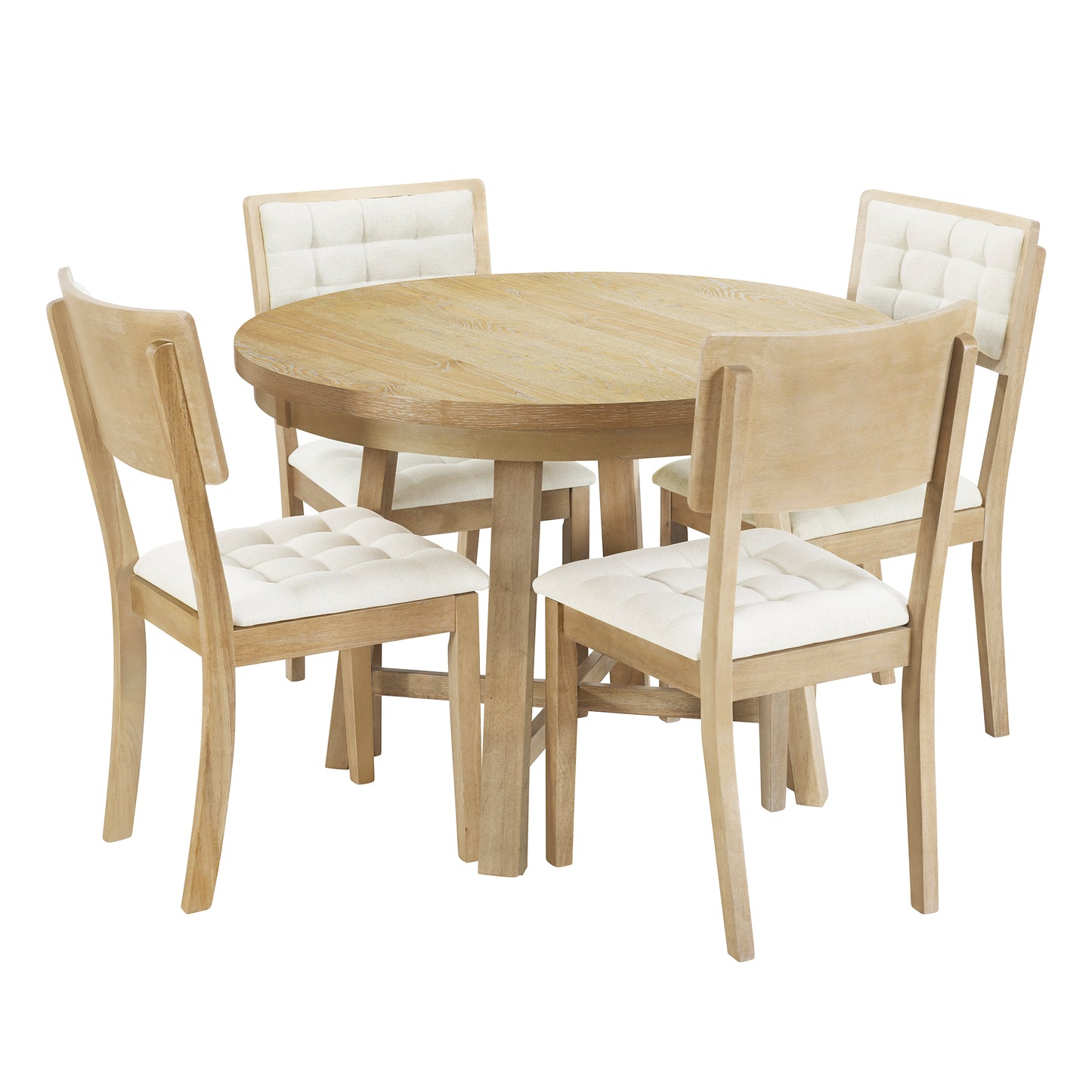 Melysen Rustic 42inch Round Dining Table Set with Cross Legs and Upholstered Dining Chairs for Small Places