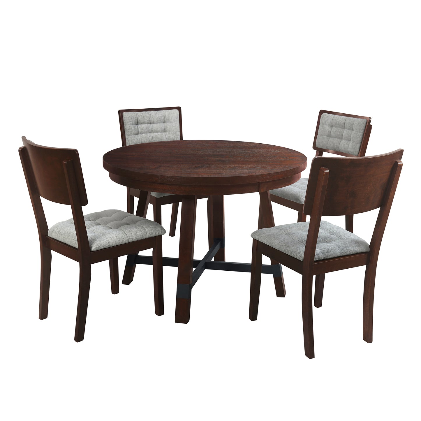 Melysen Rustic 42inch Round Dining Table Set with Cross Legs and Upholstered Dining Chairs for Small Places