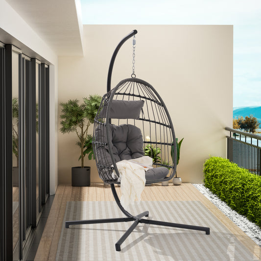 Melysen Outdoor Garden Rattan Egg Swing Chair Hanging Chair  Light Gray Cushion