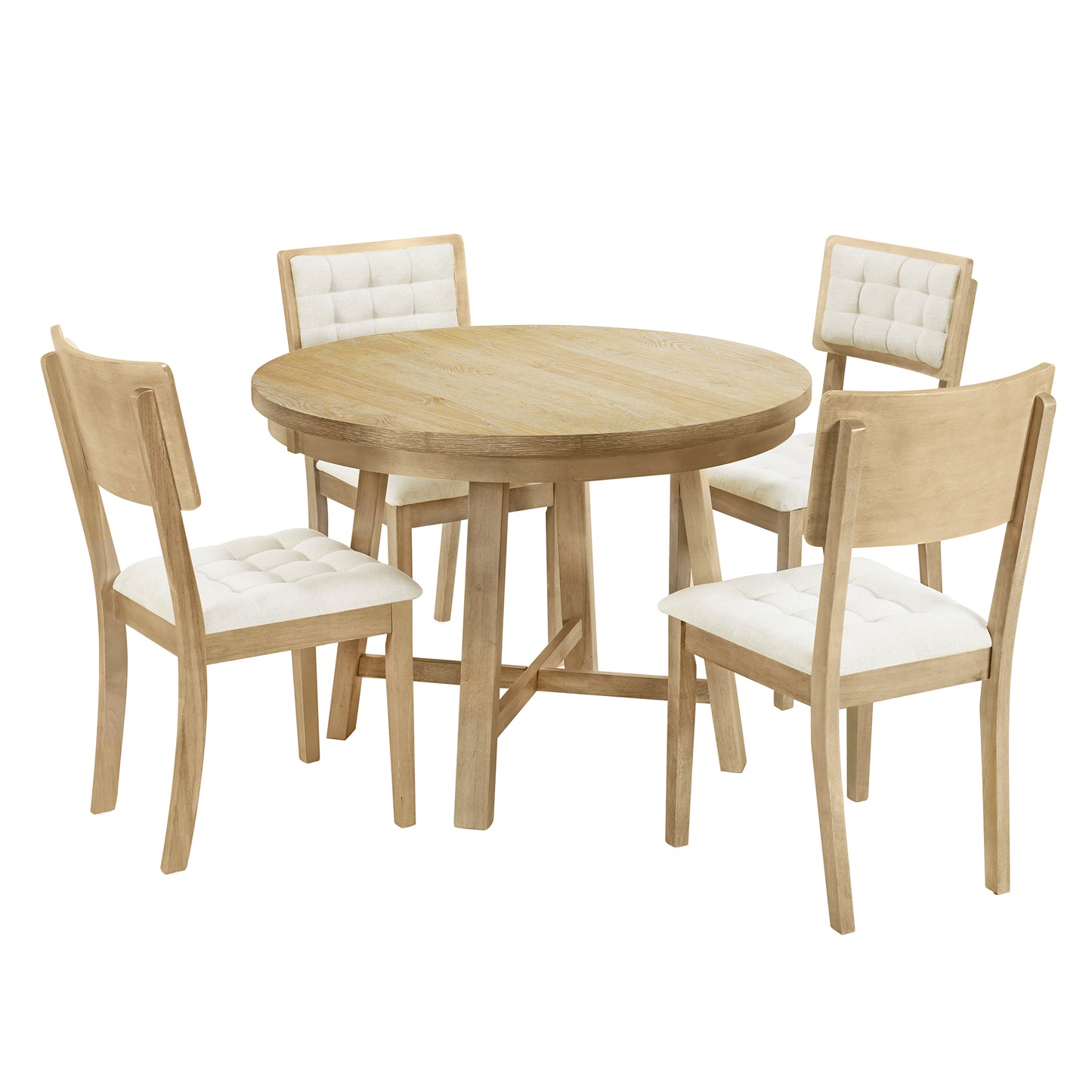 Melysen Rustic 42inch Round Dining Table Set with Cross Legs and Upholstered Dining Chairs for Small Places