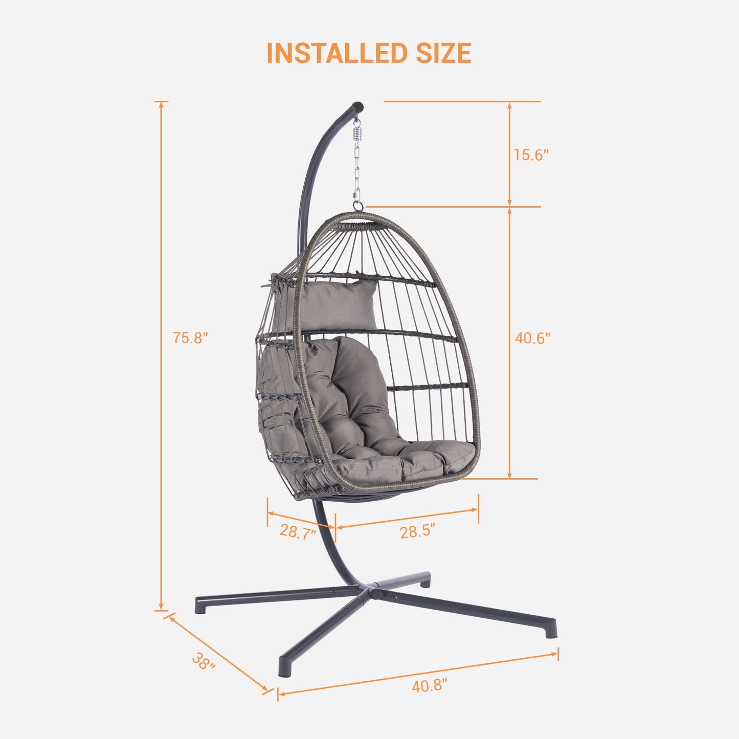 Melysen Outdoor Garden Rattan Egg Swing Chair Hanging Chair  Light Gray Cushion