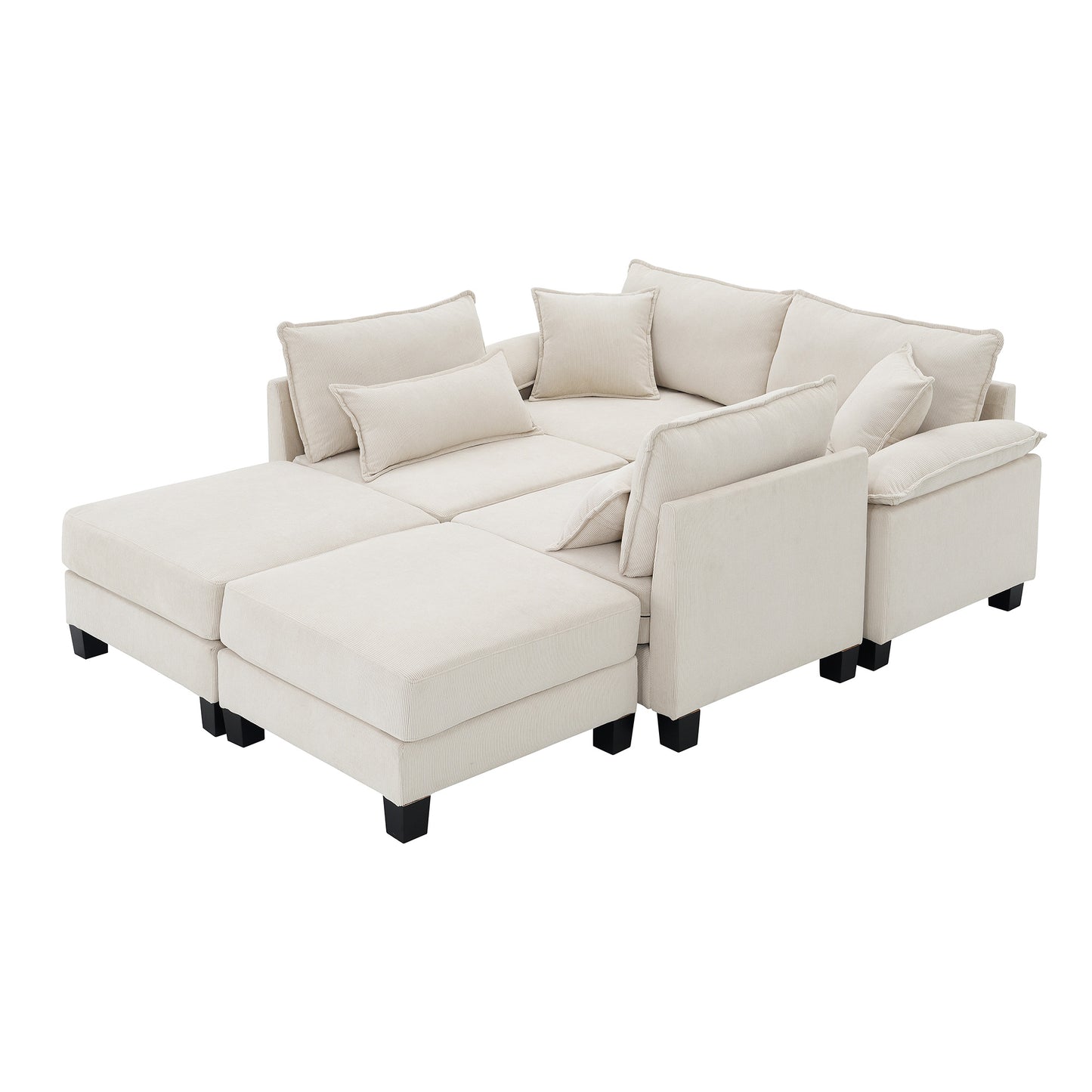 Melysen 133*65" Corduroy Modular Sectional Sofa ,U Shaped Couch with Armrest Bags ,6 Seat Freely Combinable Sofa Bed ,Beige