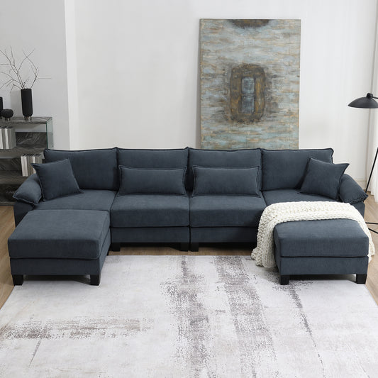 Melysen 133*65" Corduroy Modular Sectional Sofa ,U Shaped Couch with Armrest Bags ,6 Seat Freely Combinable Sofa Bed ,Grey