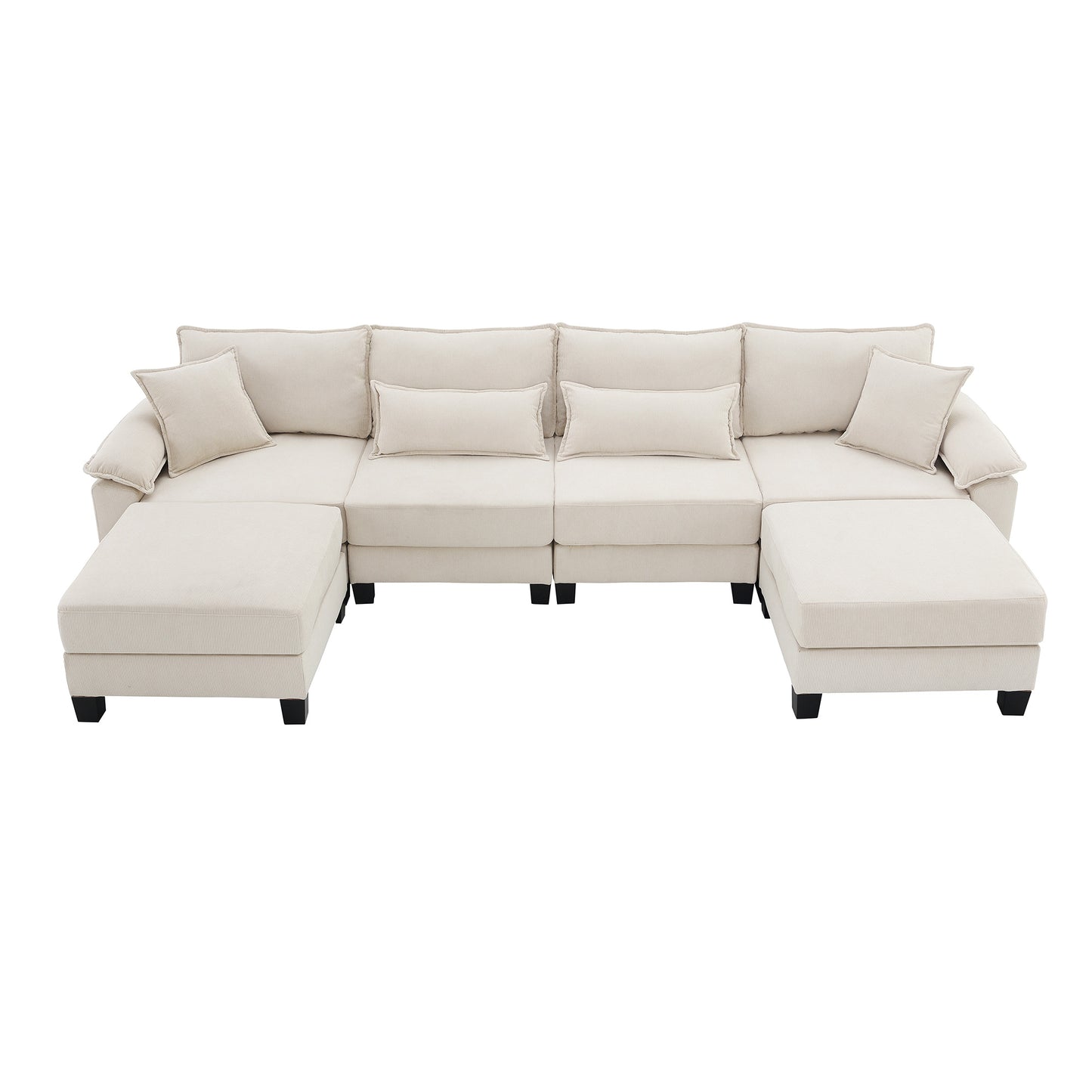 Melysen 133*65" Corduroy Modular Sectional Sofa ,U Shaped Couch with Armrest Bags ,6 Seat Freely Combinable Sofa Bed ,Beige