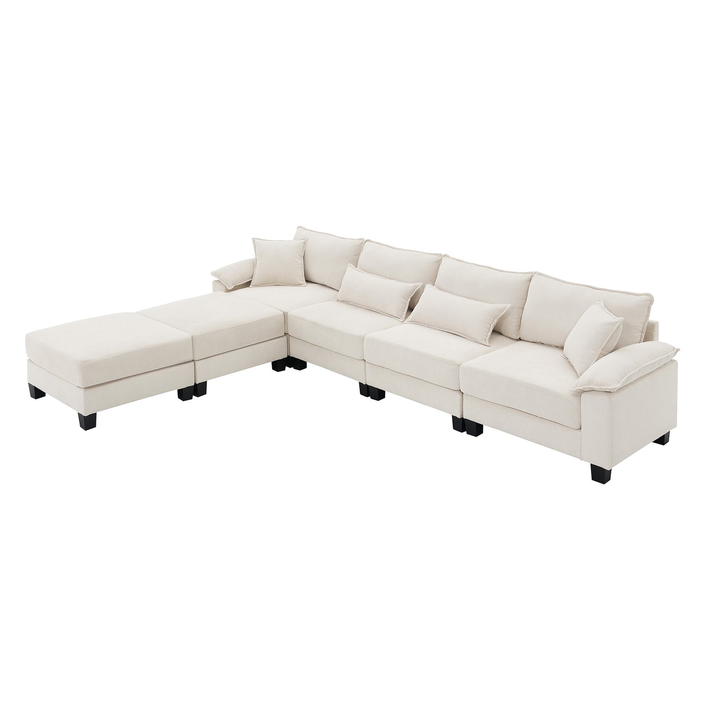 Melysen 133*65" Corduroy Modular Sectional Sofa ,U Shaped Couch with Armrest Bags ,6 Seat Freely Combinable Sofa Bed ,Beige