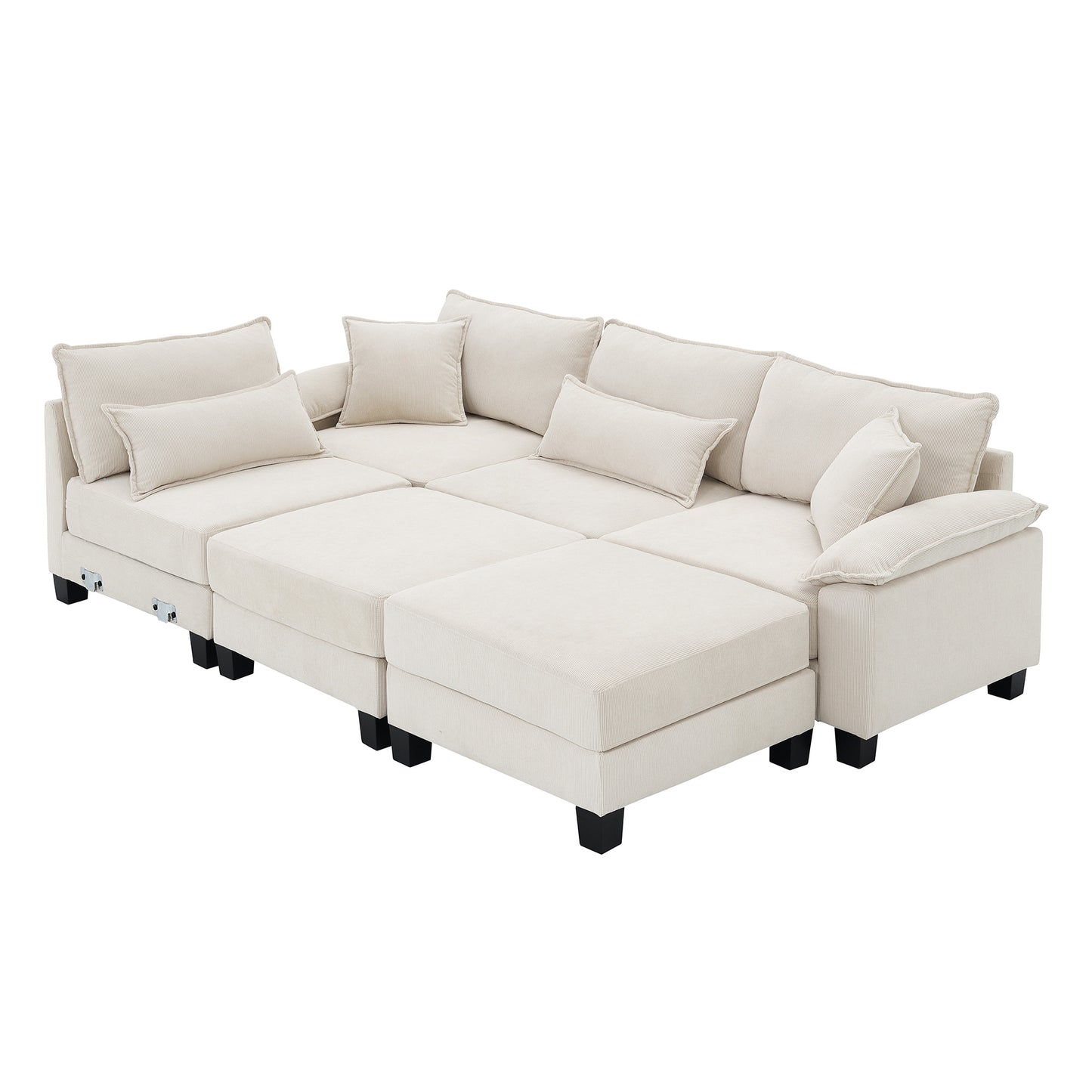 Melysen 133*65" Corduroy Modular Sectional Sofa ,U Shaped Couch with Armrest Bags ,6 Seat Freely Combinable Sofa Bed ,Beige