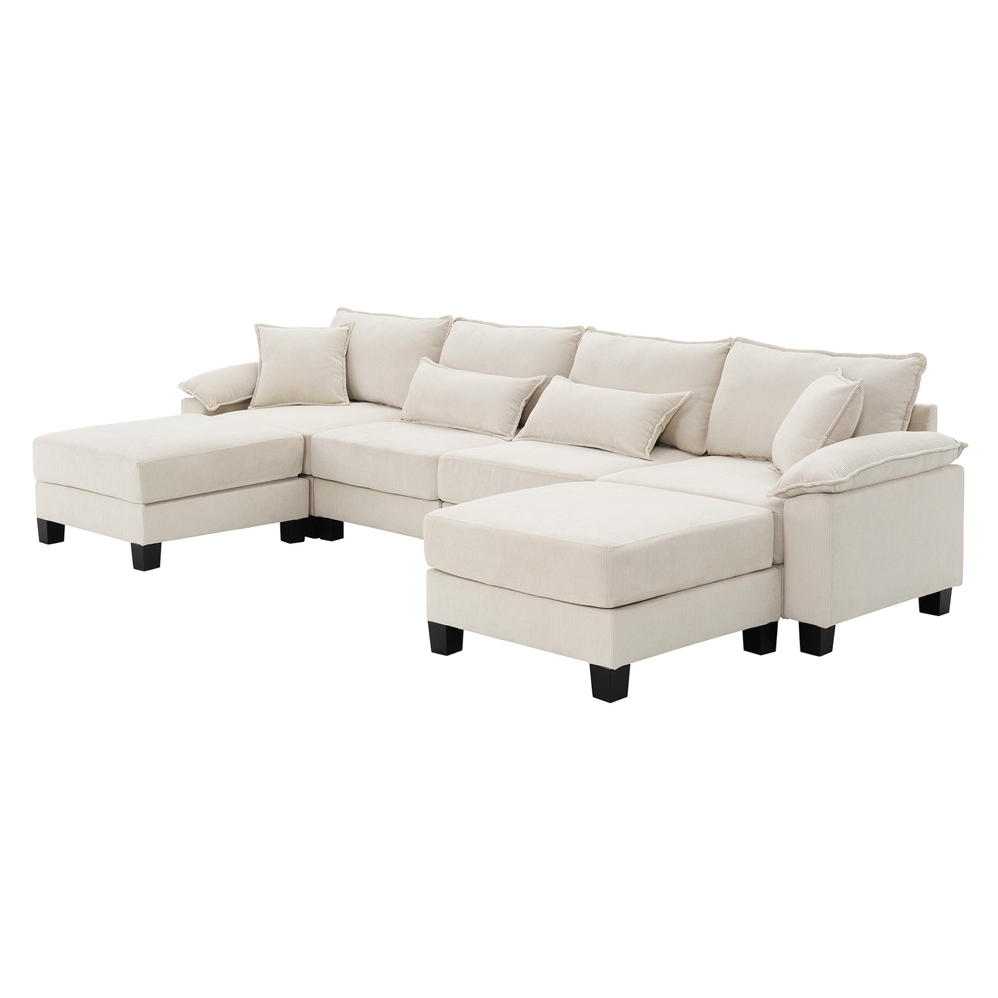 Melysen 133*65" Corduroy Modular Sectional Sofa ,U Shaped Couch with Armrest Bags ,6 Seat Freely Combinable Sofa Bed ,Beige