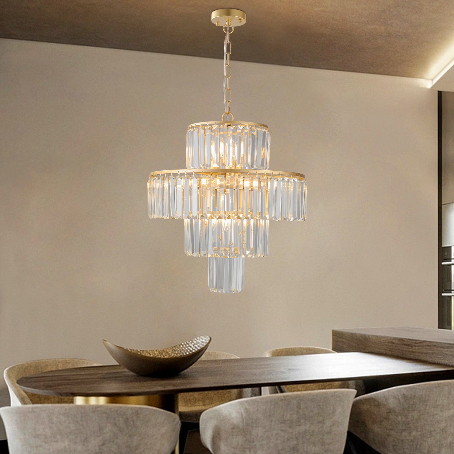 Crystal Modern Chandelier,For Living Room, Dining Room and Bedroom(No Bulbs)