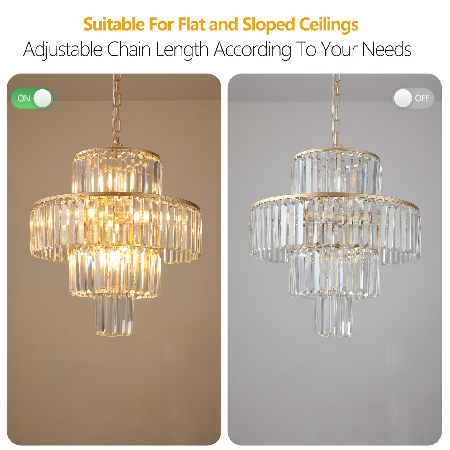 Crystal Modern Chandelier,For Living Room, Dining Room and Bedroom(No Bulbs)