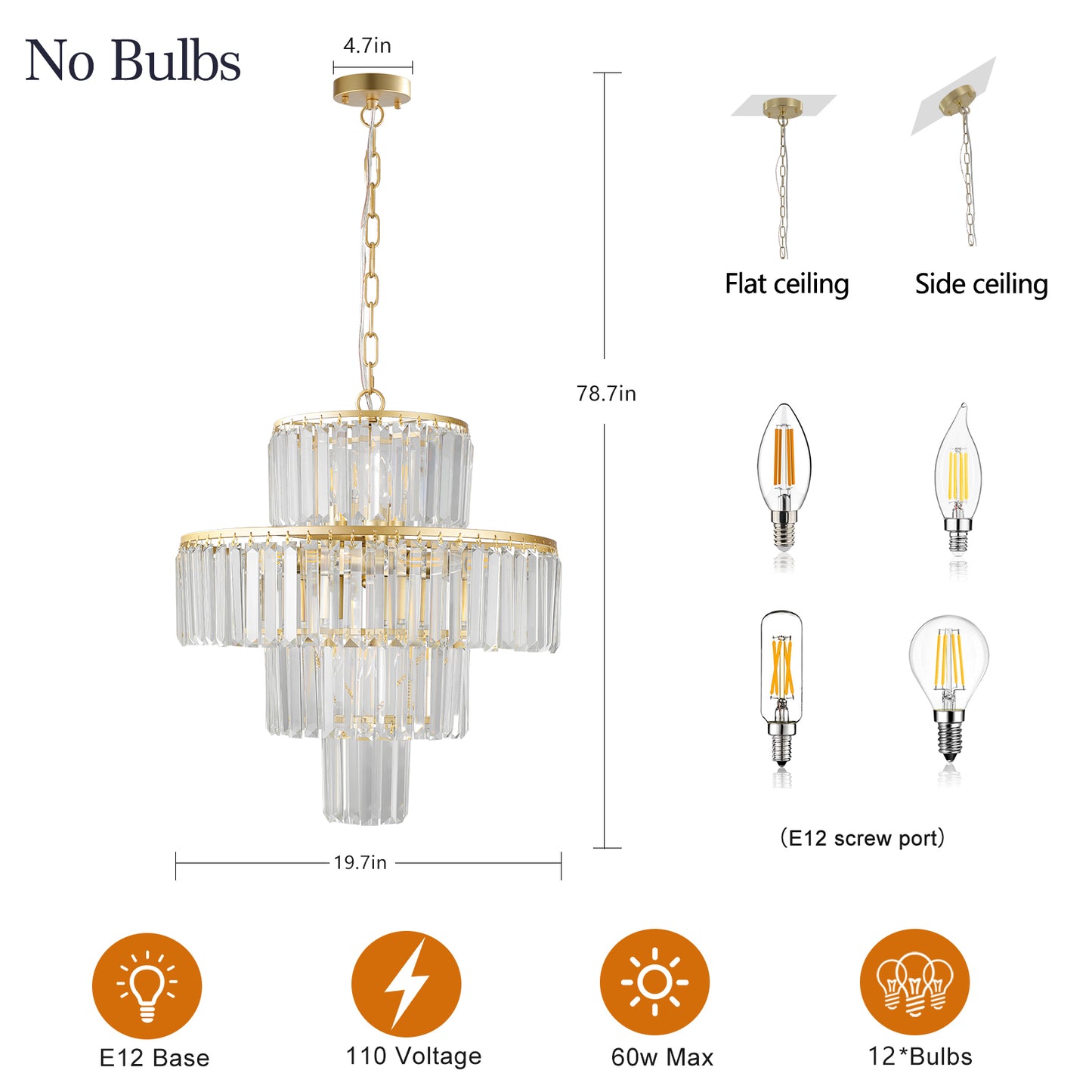 Crystal Modern Chandelier,For Living Room, Dining Room and Bedroom(No Bulbs)