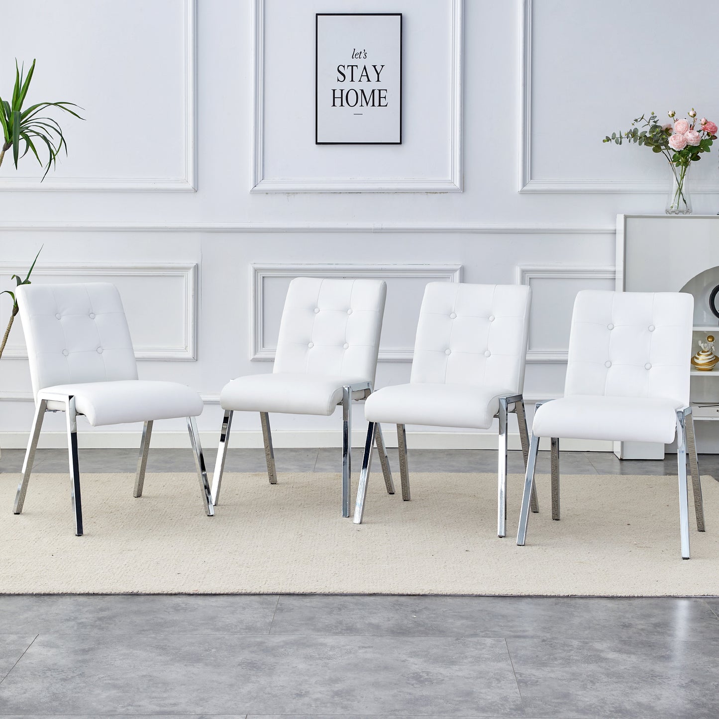 Melysen Table and Chair Set, Rectangular Dining Table, Equipped with 0.4"Tempered Glass Tabletop and White Mdf Trapezoidal Support, Paired with Lattice Armless High Back Dining Chairs (1 Table+6 Chairs)