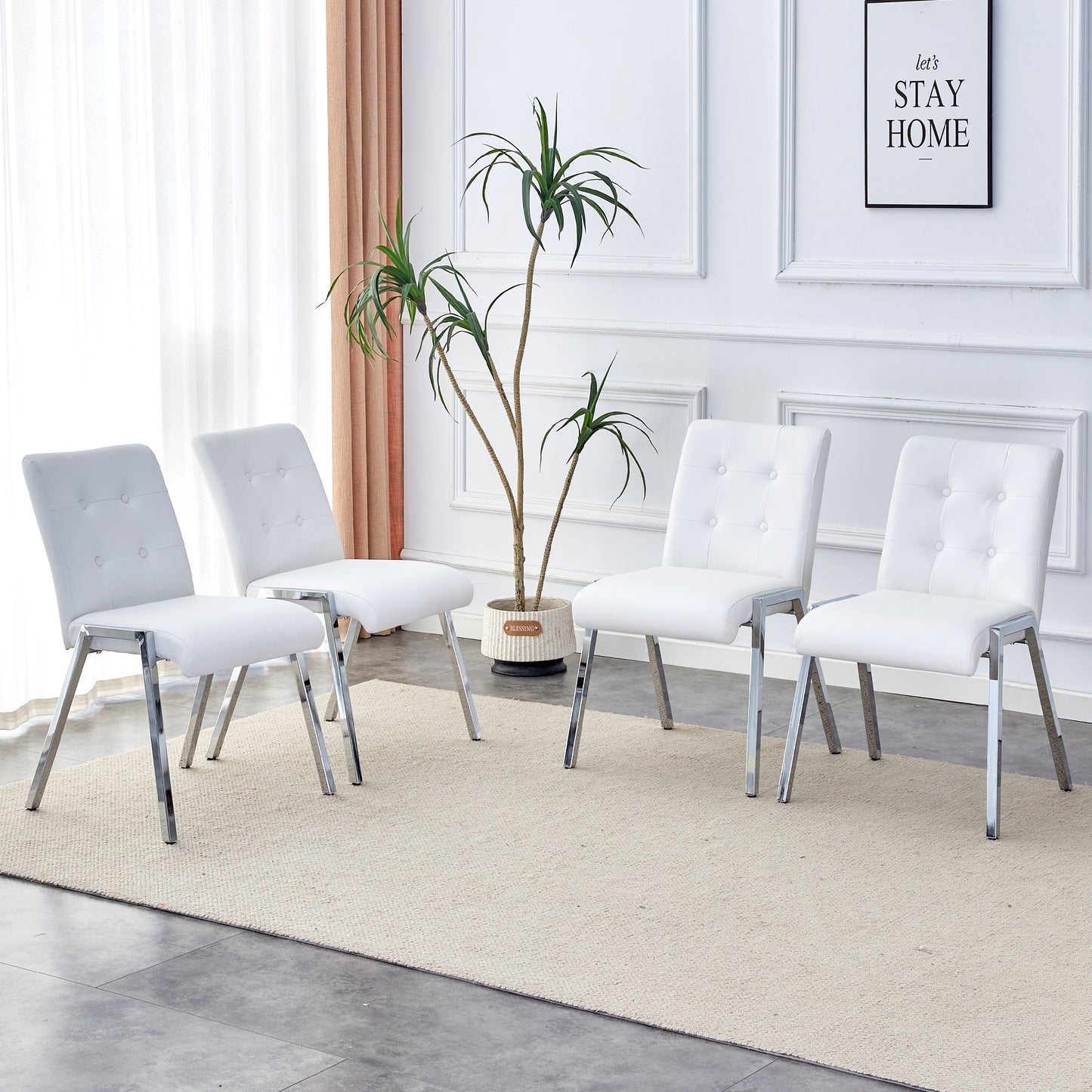 Melysen Table and Chair Set, Rectangular Dining Table, Equipped with 0.4"Tempered Glass Tabletop and White Mdf Trapezoidal Support, Paired with Lattice Armless High Back Dining Chairs (1 Table+6 Chairs)