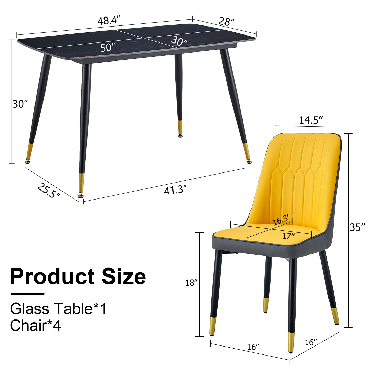 Melysen Table and Chair Set. Black Sintered Stone Tabletop with Black Metal Legs. Orange Deep Gray Dual Tone Pu Leather Backrest and Black Metal Leg Chair. 1 Table+4 Chairs