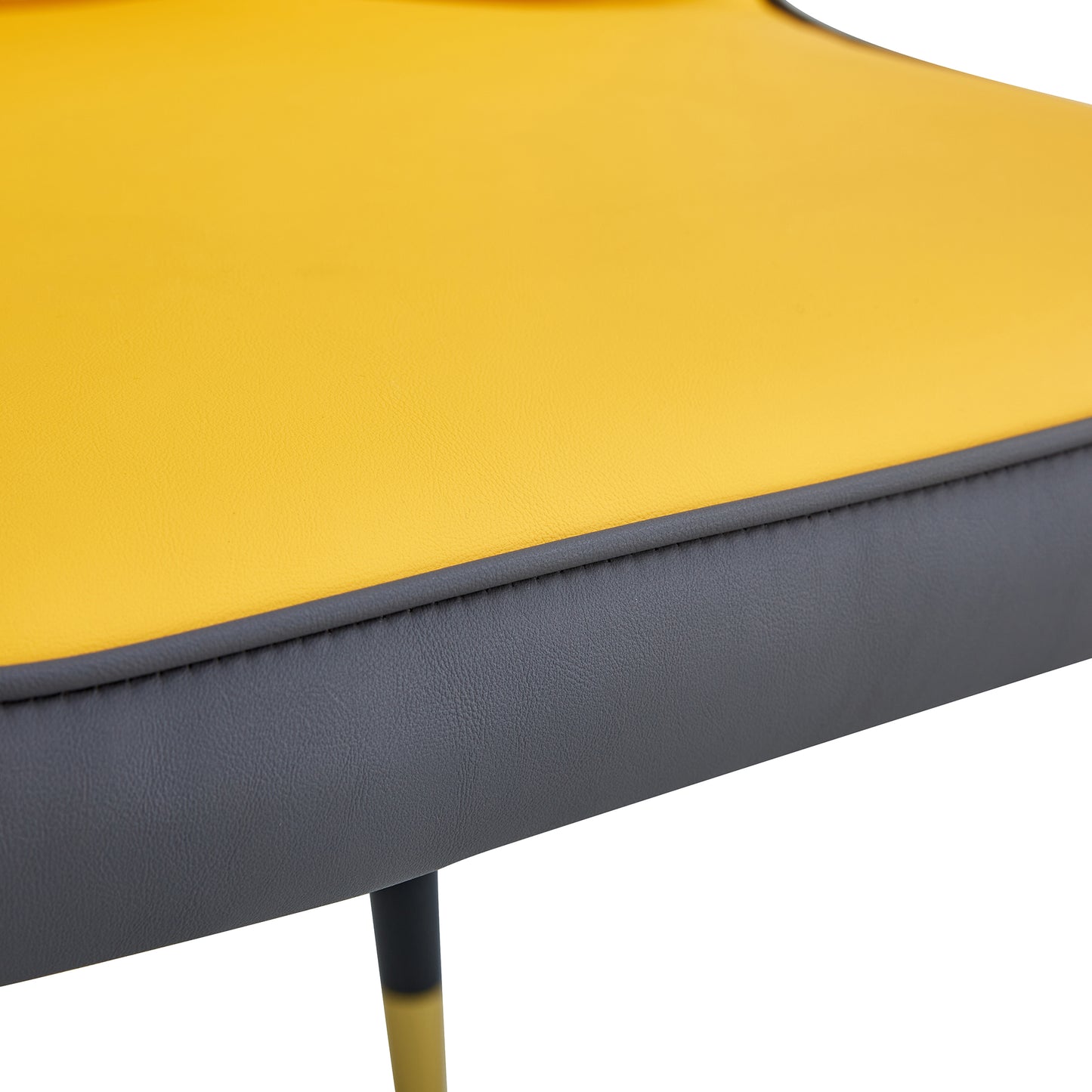 Melysen Patterned Sintered Stone Tabletop with Black Metal Legs. Orange-Yellow and Gray Dual Color Pu Backrest Cushion and Black Metal Leg Chair.1 Table+4 Chair