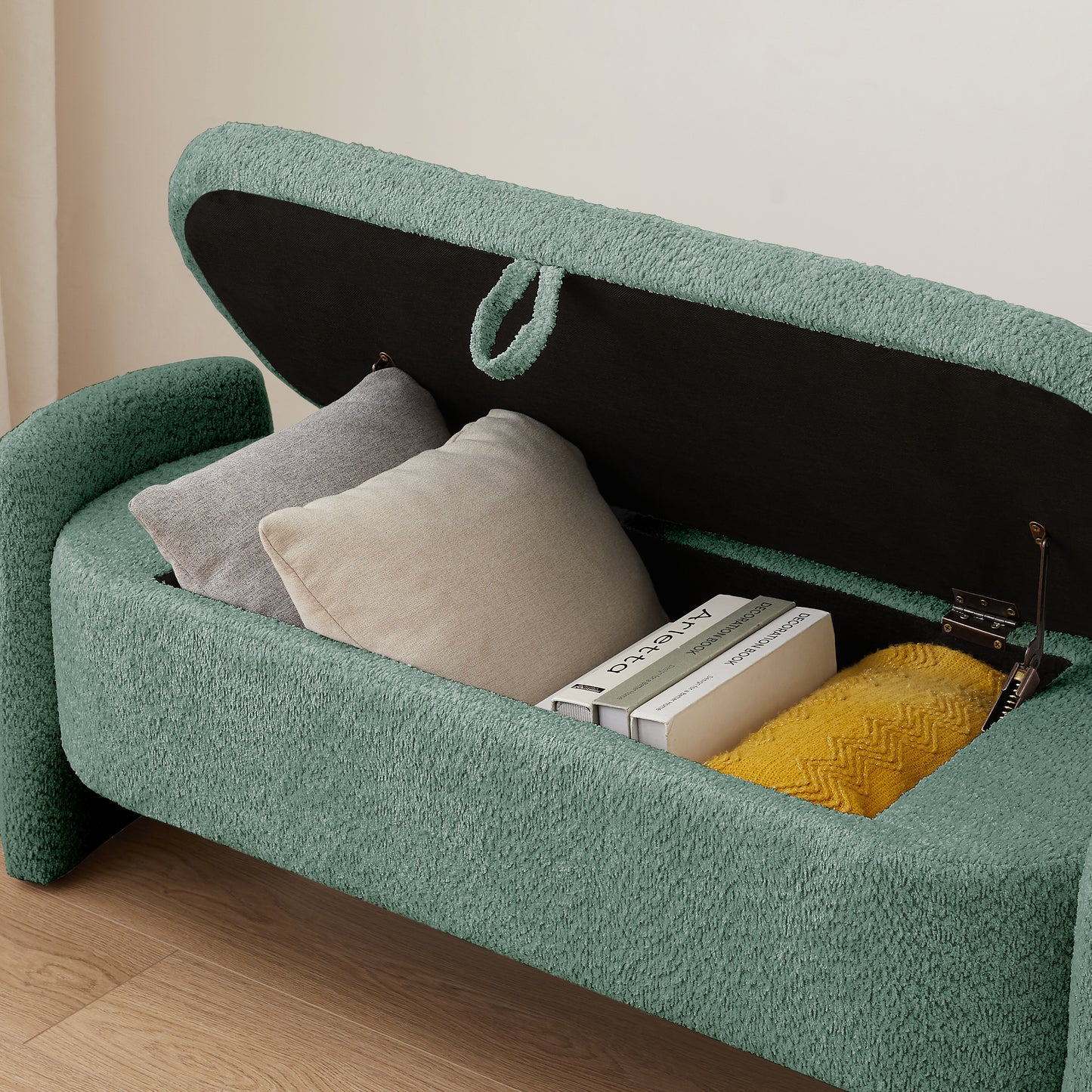 Melysen Ottoman Oval Storage Bench 3D Lamb Fleece Fabric  Bench with Large Storage Space for the Living Room, Entryway and Bedroom