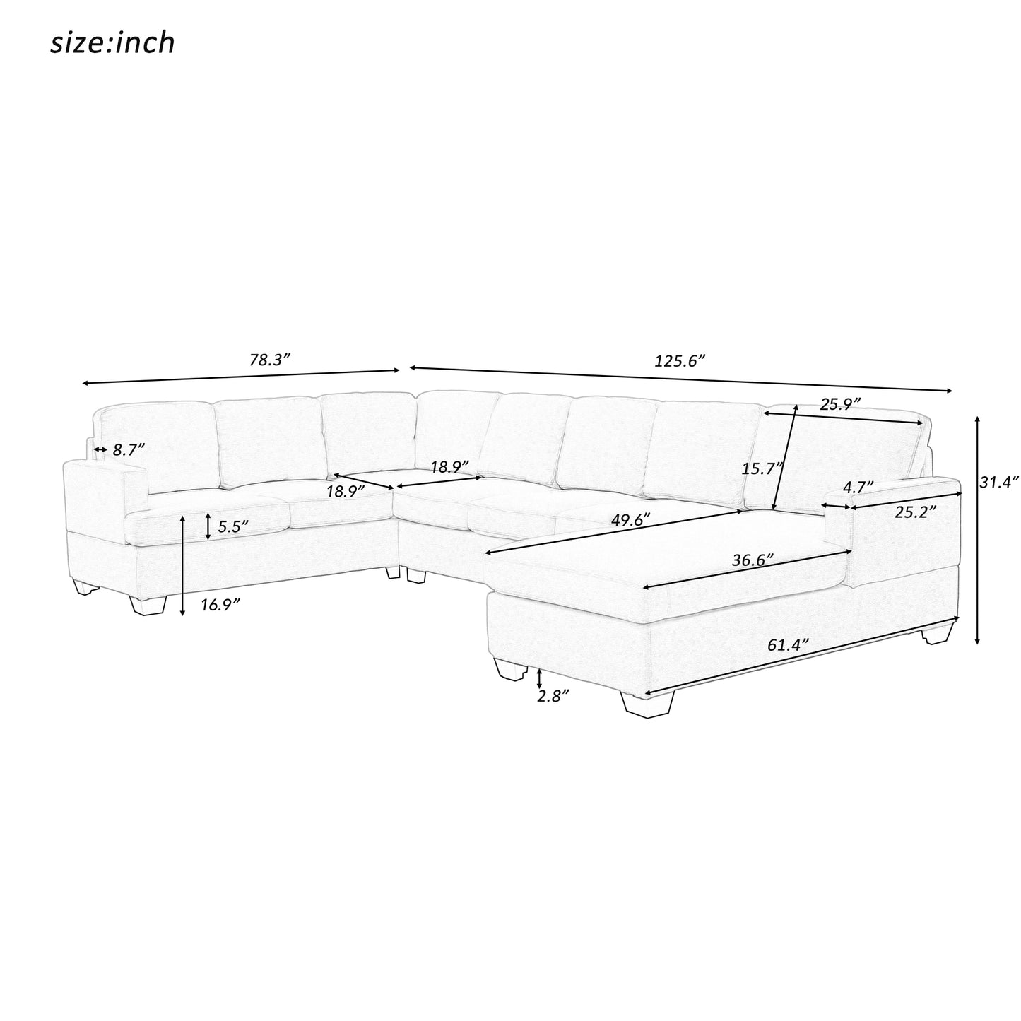 Melysen Modern Large Upholstered U-Shape Sectional Sofa£¬Extra Wide Chaise Lounge Couch