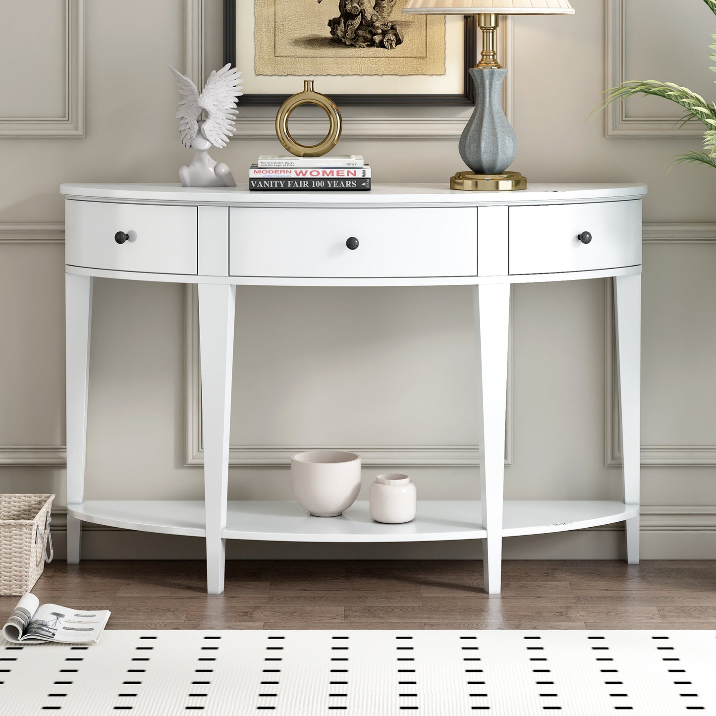 Melysen Modern Curved Console Table Sofa Table with 3 drawers and 1 Shelf for Hallway, Entryway, Living Room