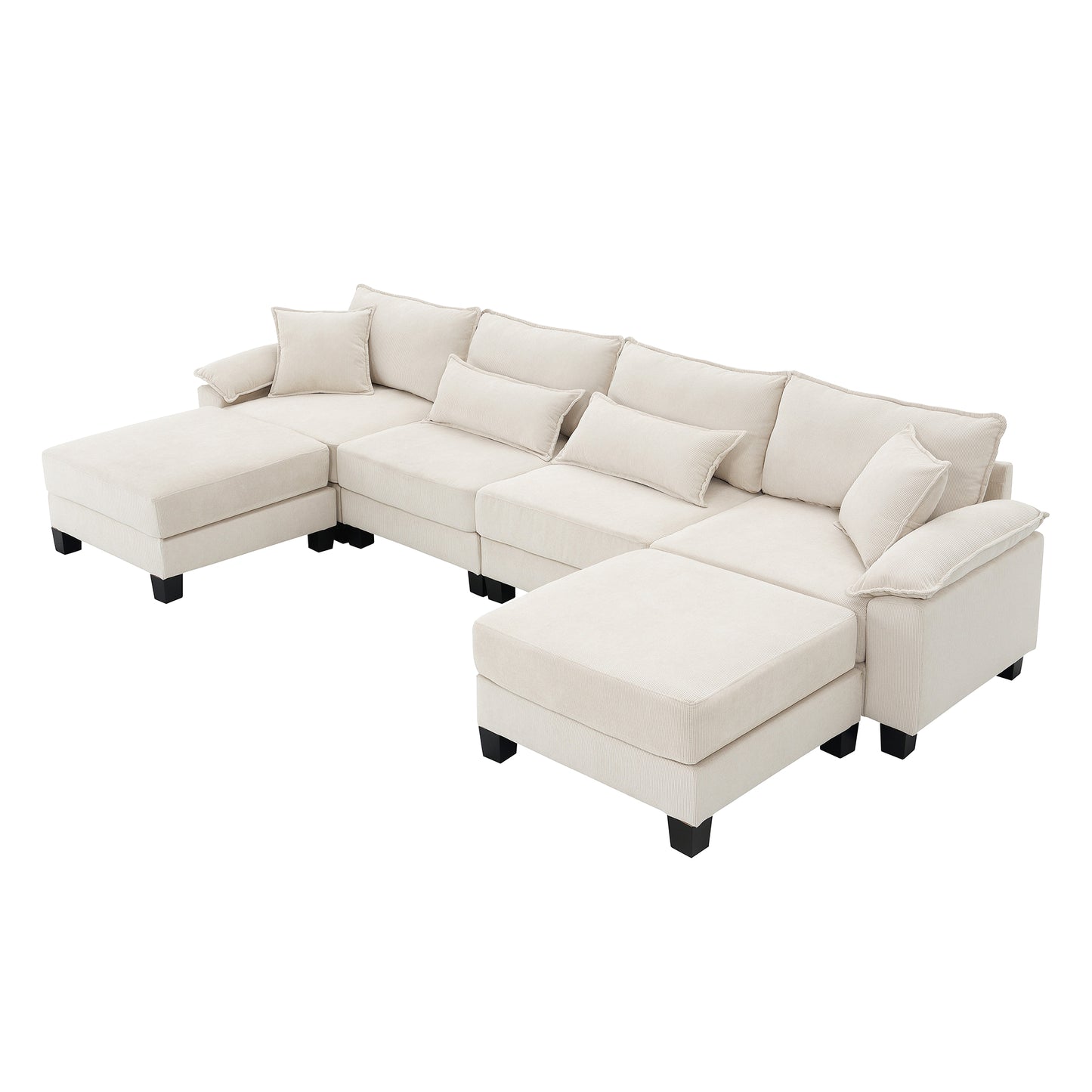 Melysen 133*65" Corduroy Modular Sectional Sofa ,U Shaped Couch with Armrest Bags ,6 Seat Freely Combinable Sofa Bed ,Beige