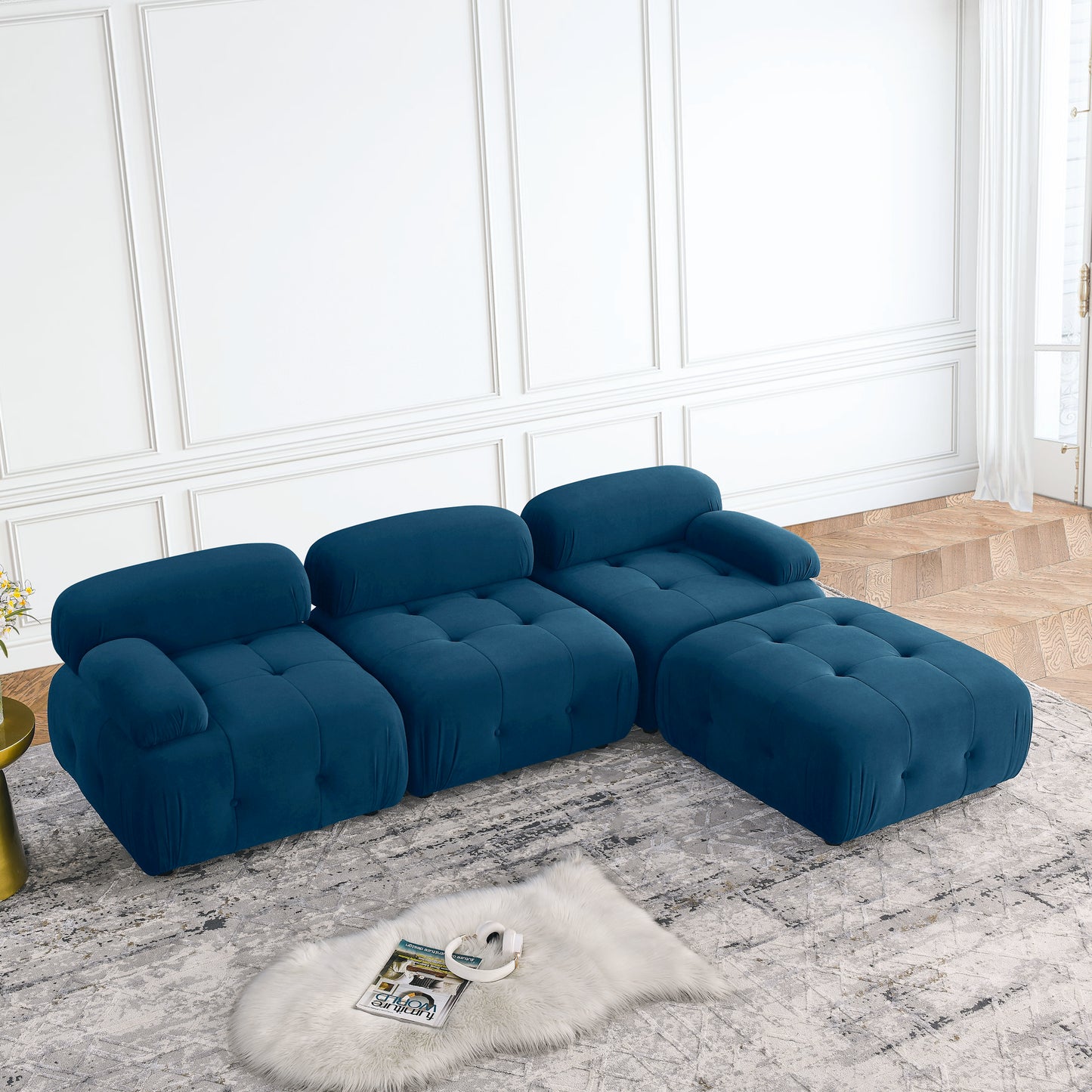 Melysen 93 "Modern Living Room Modular Combined Sofa,Navy Velvet