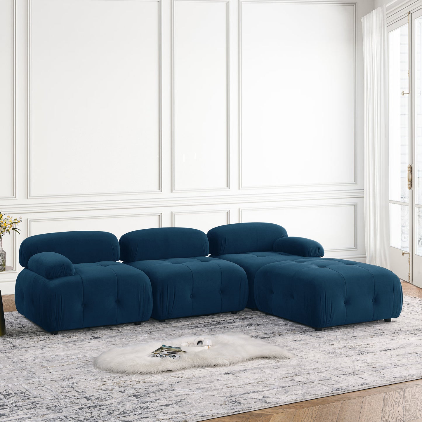 Melysen 93 "Modern Living Room Modular Combined Sofa,Navy Velvet