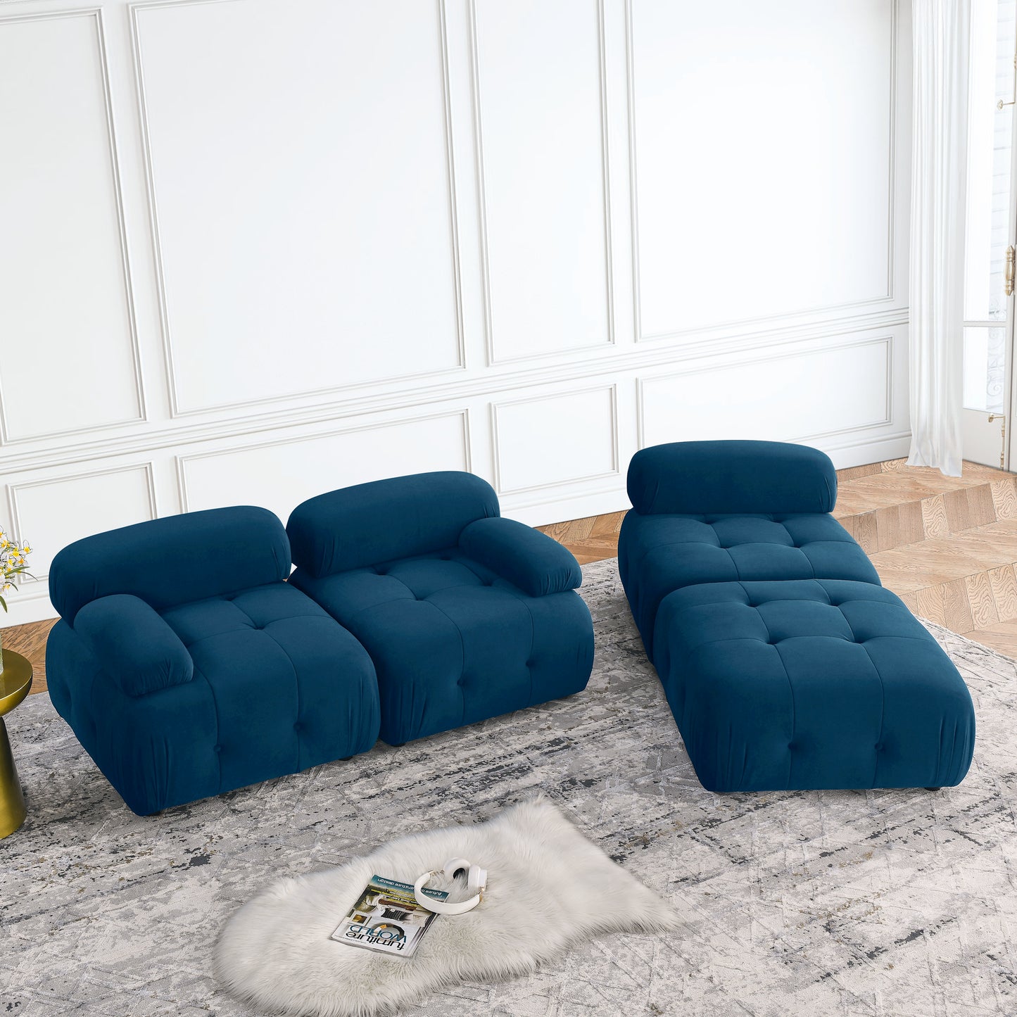 Melysen 93 "Modern Living Room Modular Combined Sofa,Navy Velvet