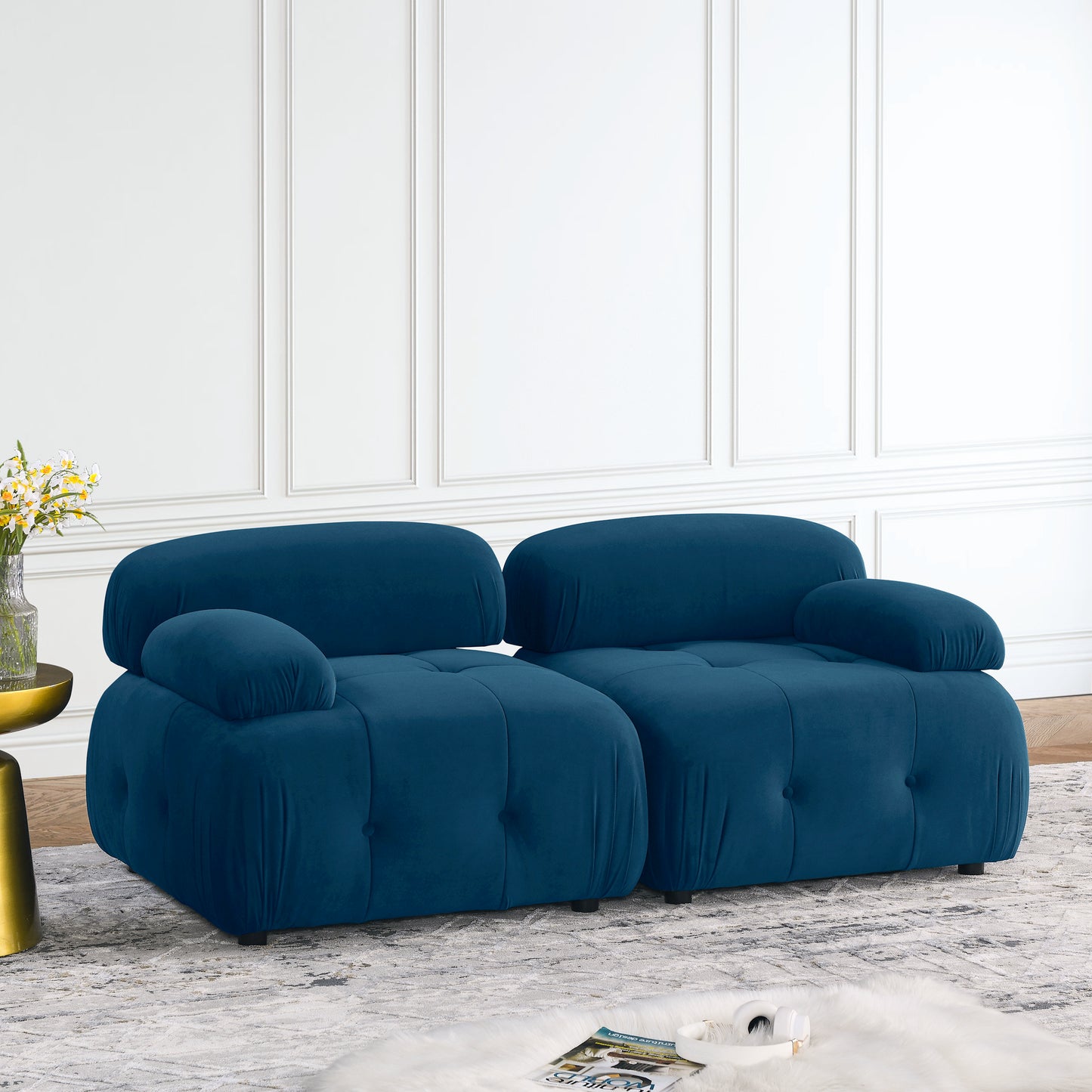 Melysen 93 "Modern Living Room Modular Combined Sofa,Navy Velvet