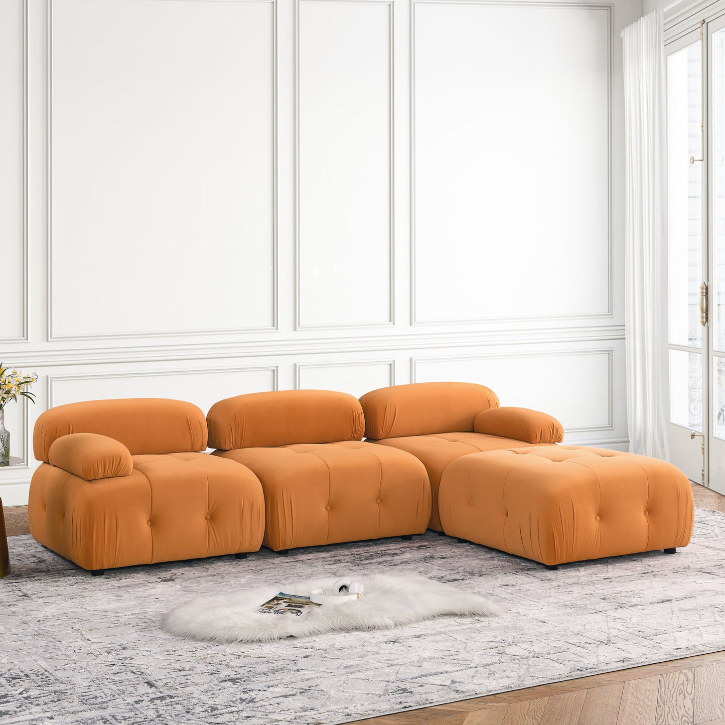 Melysen 93 "Modern Living Room Modular Combined Sofa,Orange Velvet