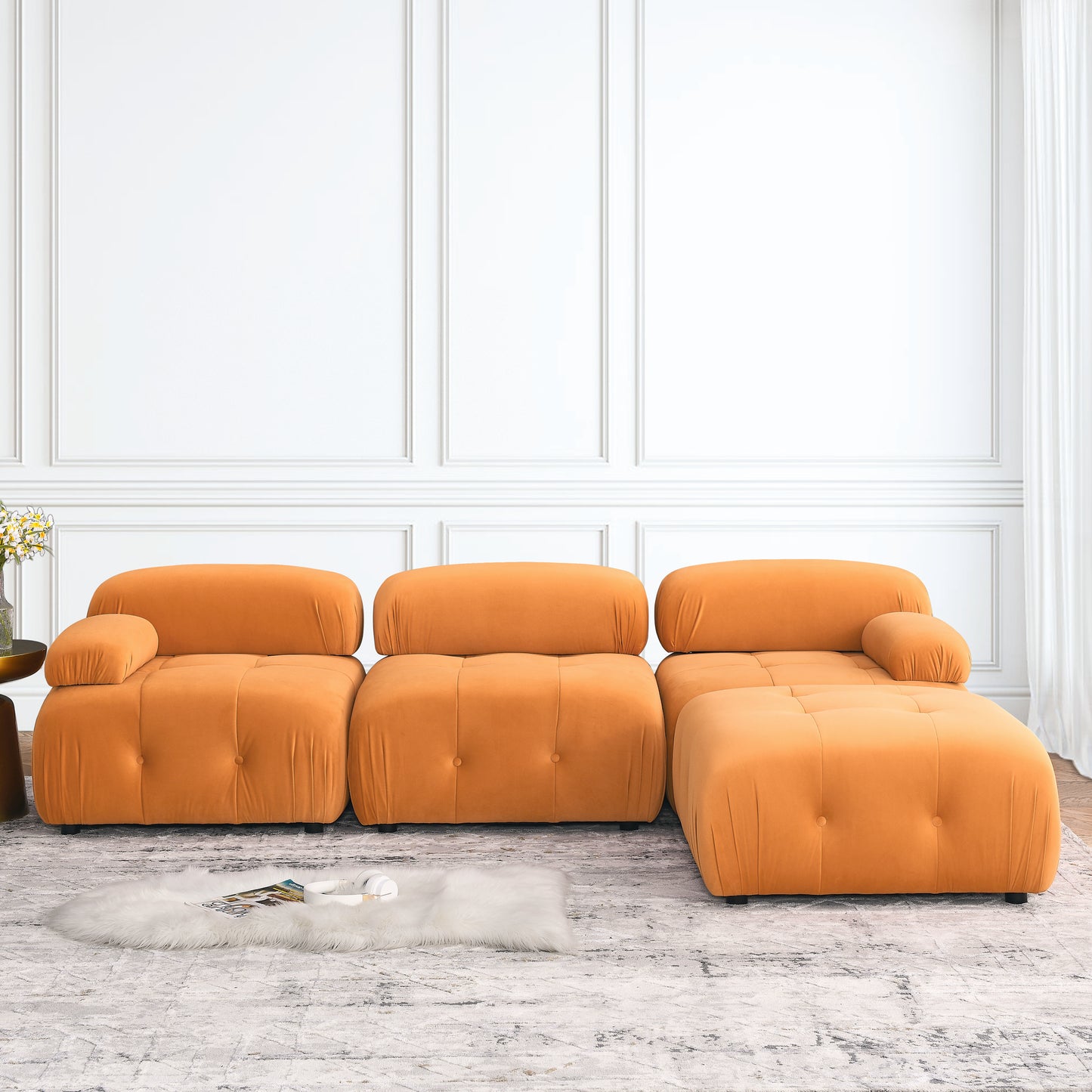 Melysen 93 "Modern Living Room Modular Combined Sofa,Orange Velvet