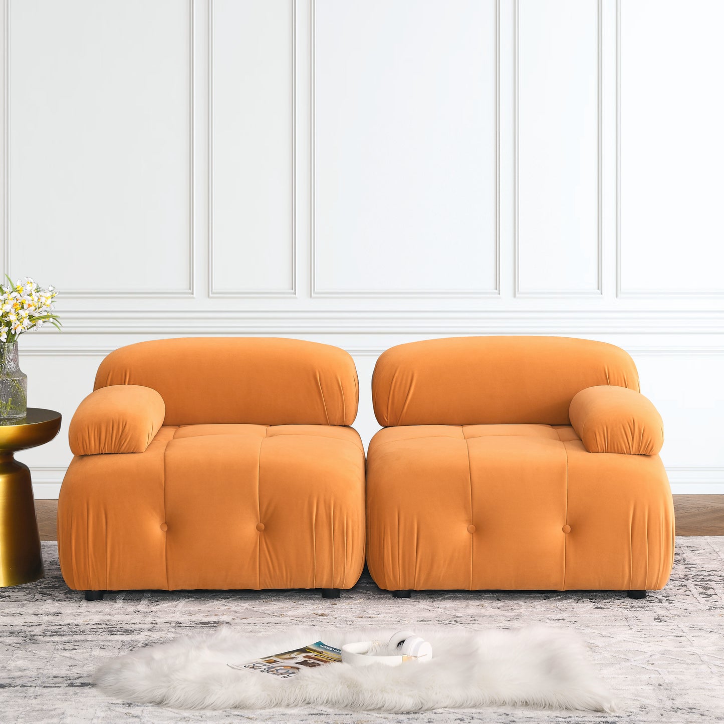 Melysen 93 "Modern Living Room Modular Combined Sofa,Orange Velvet