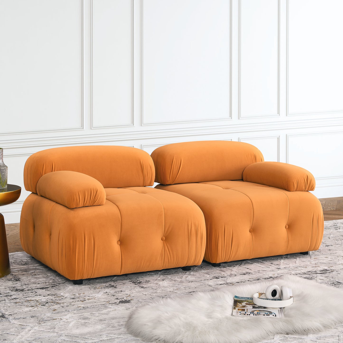 Melysen 93 "Modern Living Room Modular Combined Sofa,Orange Velvet