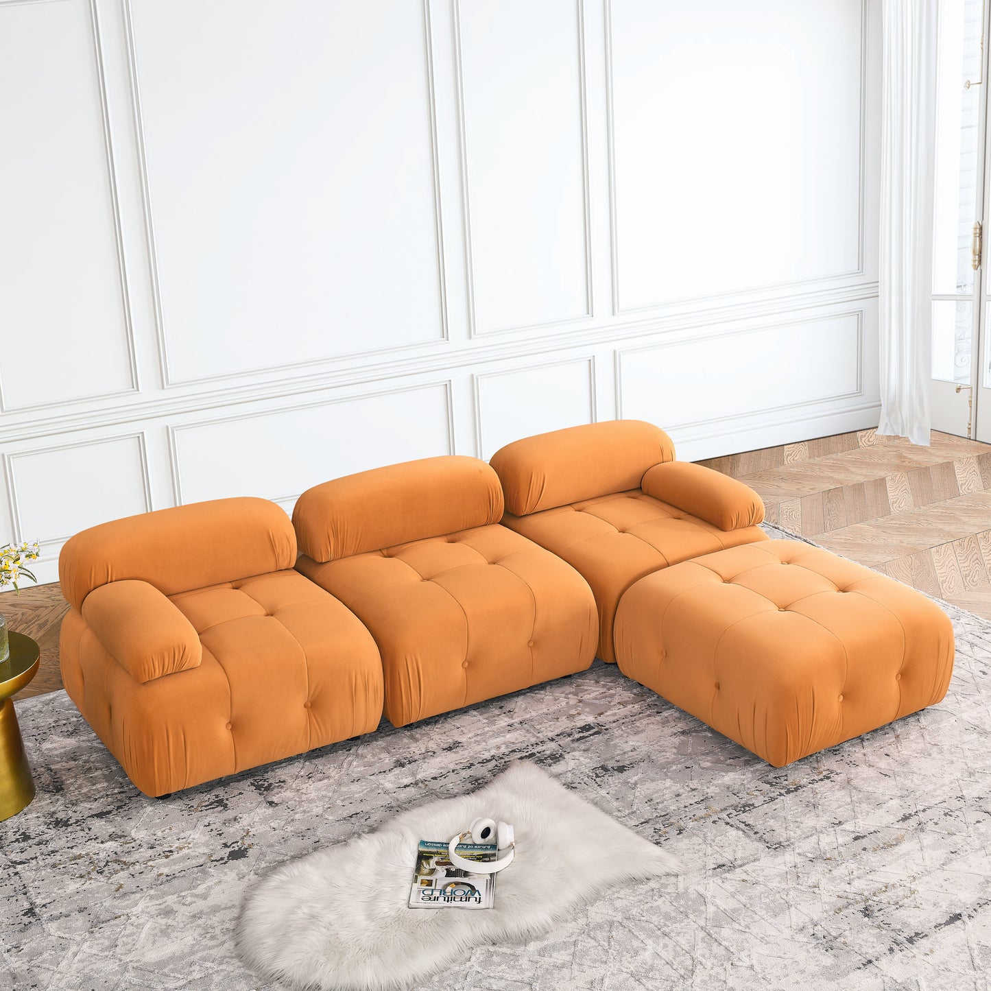 Melysen 93 "Modern Living Room Modular Combined Sofa,Orange Velvet