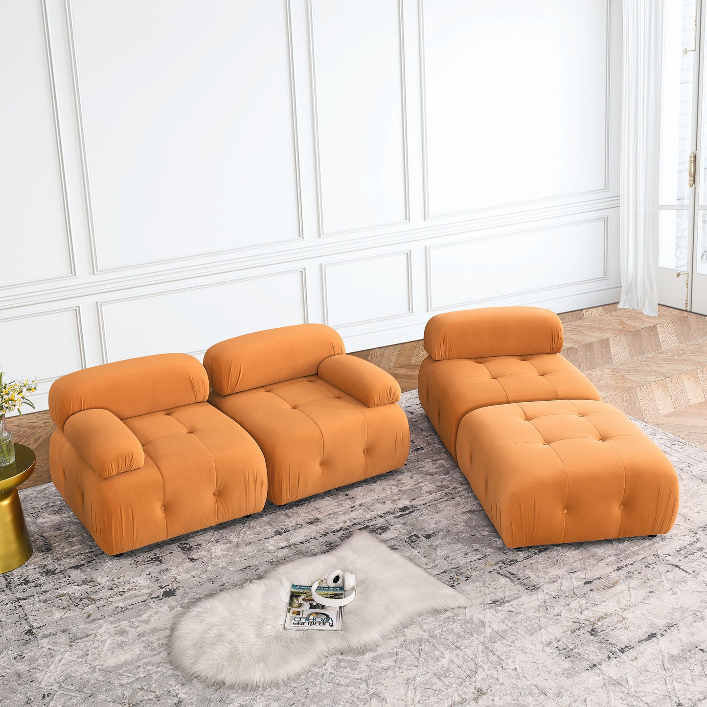 Melysen 93 "Modern Living Room Modular Combined Sofa,Orange Velvet