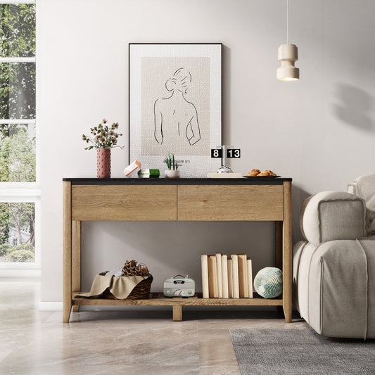 Melysen 47 Inch Modern Farmhouse Double Drawers Console Table for Living Room or Entryway