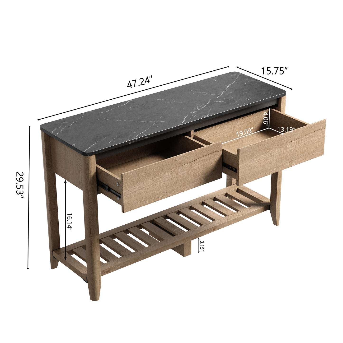 Melysen 47 Inch Modern Farmhouse Double Drawers Console Table for Living Room or Entryway