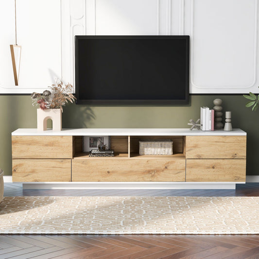 Melysen Modern TV stand for TVs up to 80" , Media Console with Multi-Functional Storage, Entertainment Center  with Door Rebound Device, TV cabinet for living room,Bedroom,Natural+White