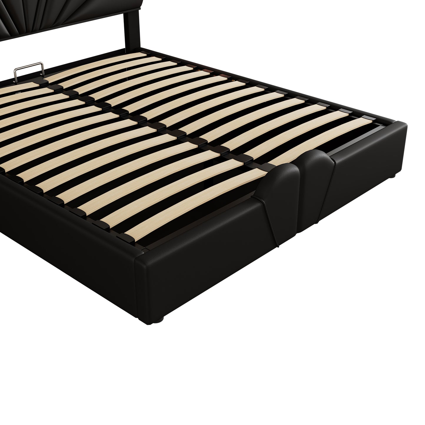 Melysen Queen Size Upholstered  Petal Shaped Platform Bed  with Hydraulic Storage System, PU Storage Bed, Decorated with metal balls