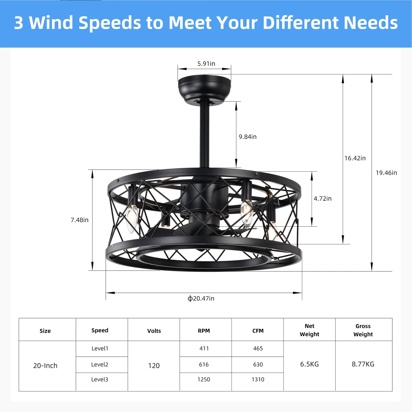 Melysen Ceiling fan AC motor low noise small ceiling fan Modern Enclosed Reversible Motor Ceiling Fan For Farmhouse, Bedroom Living Room