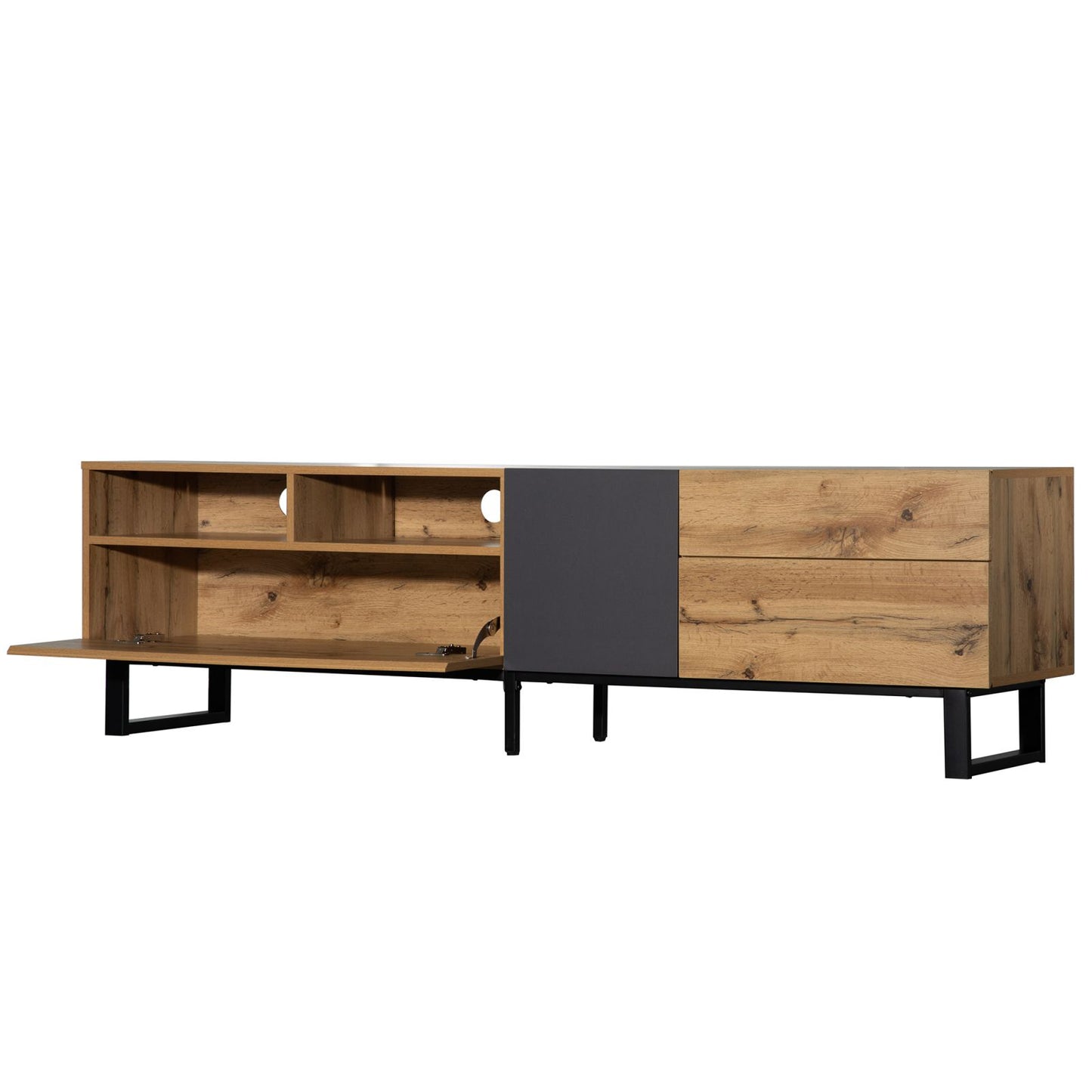 Melysen Modern TV Stand for 80" TV with Double Storage Space, Media Console Table, Entertainment Center with Drop Down Door for Living Room, Bedroom, Home Theatre,Wood