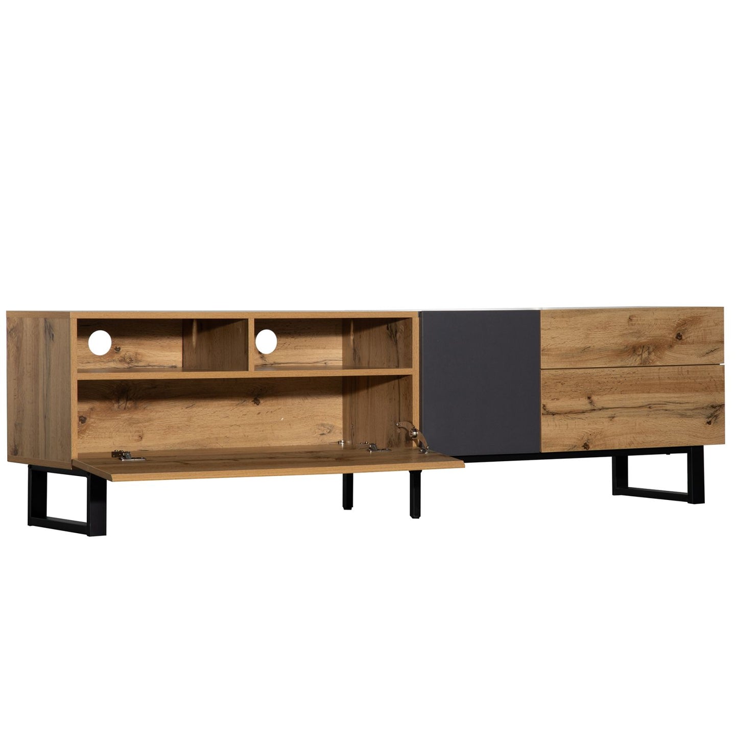 Melysen Modern TV Stand for 80" TV with Double Storage Space, Media Console Table, Entertainment Center with Drop Down Door for Living Room, Bedroom, Home Theatre,Wood