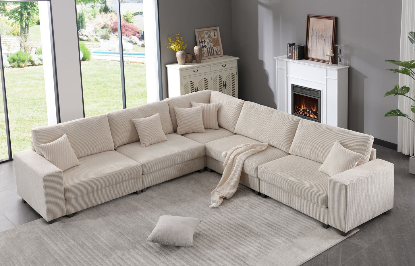 Melysen Oversized  Length117.2"*Width 117.2" Modular Sectional Sofa Couches Set ,Corduroy Upholstered Deep Seat Comfy Sofa For Living Room