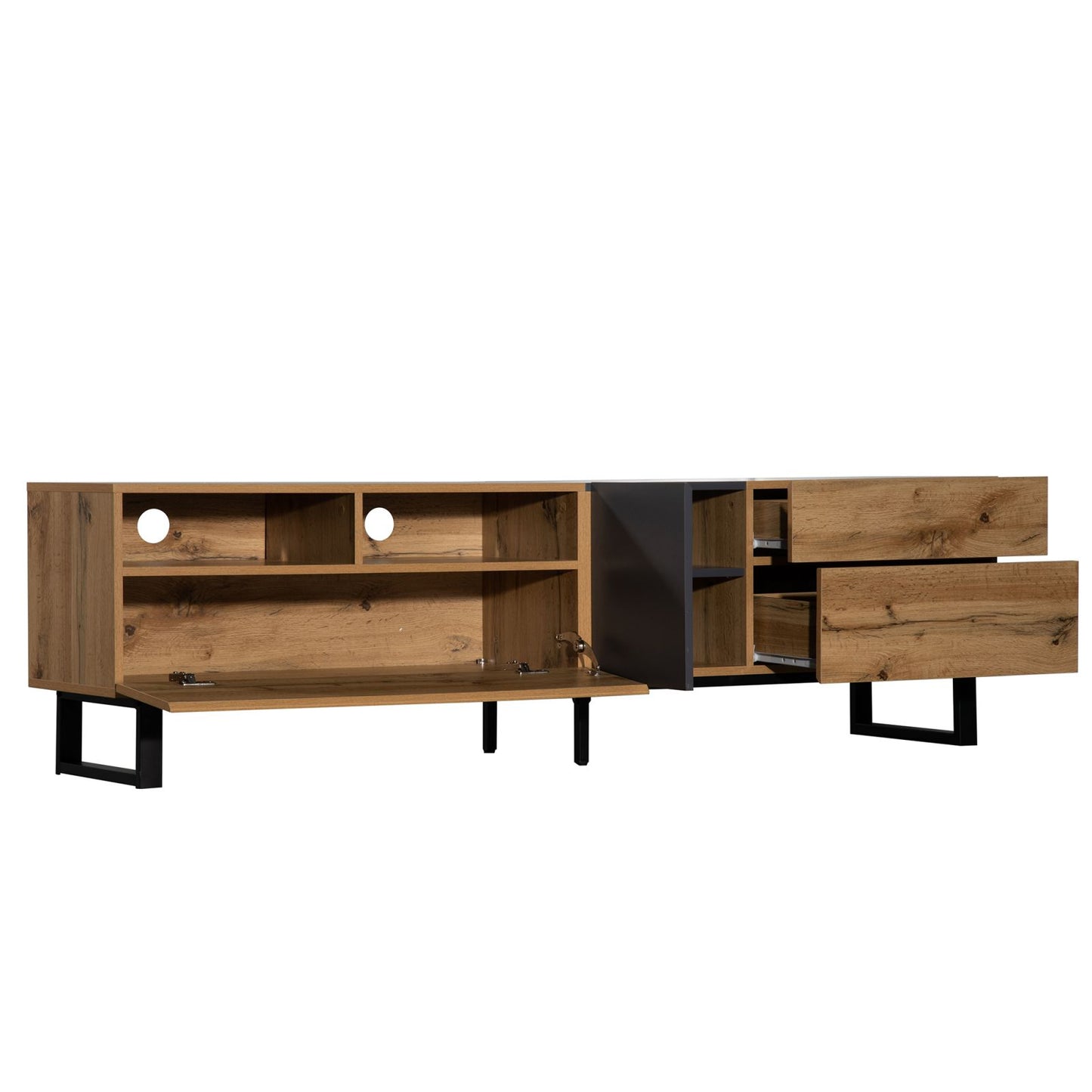 Melysen Modern TV Stand for 80" TV with Double Storage Space, Media Console Table, Entertainment Center with Drop Down Door for Living Room, Bedroom, Home Theatre,Wood