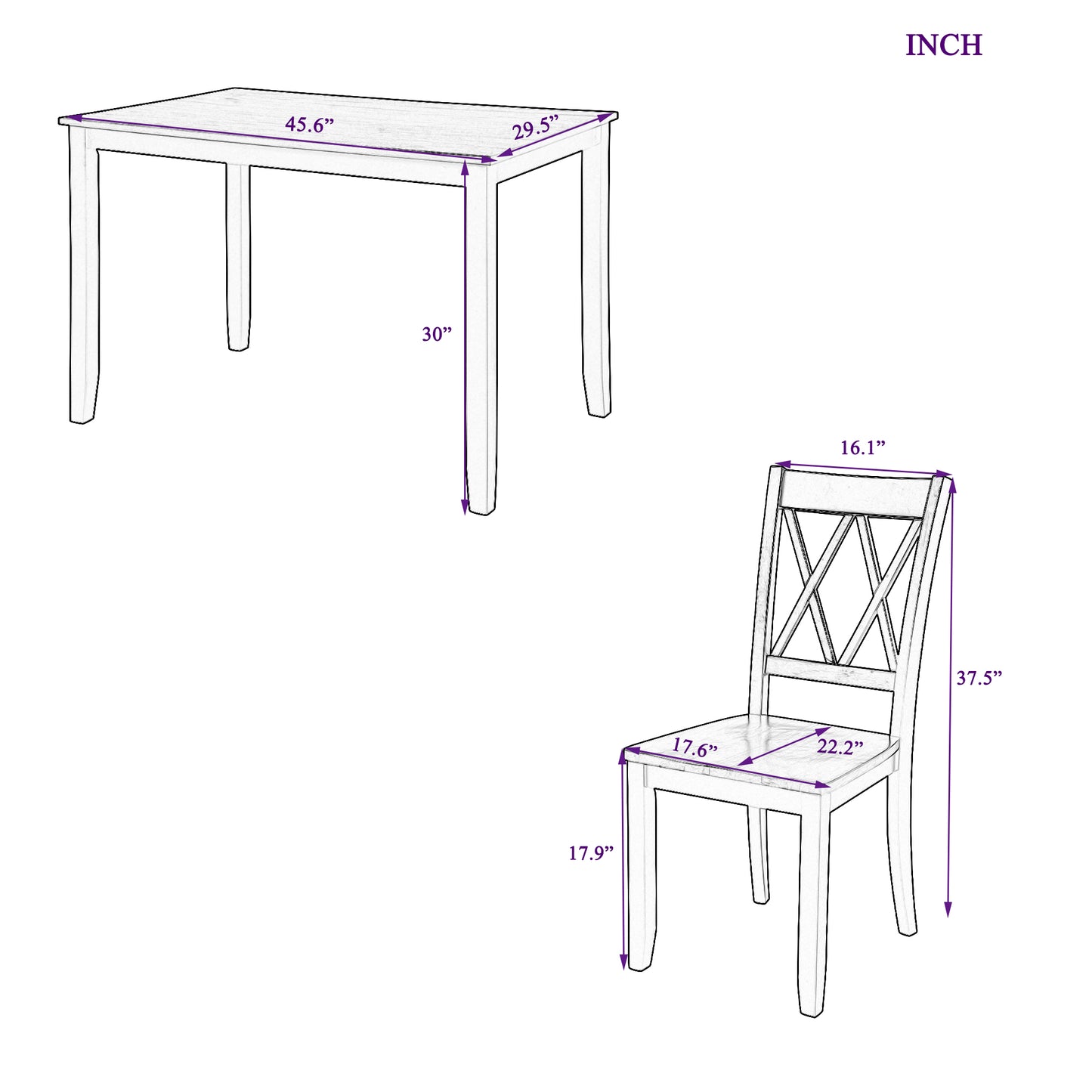 Melysen 5-Piece Dining Table Set Home Kitchen Table and Chairs Wood Dining Set