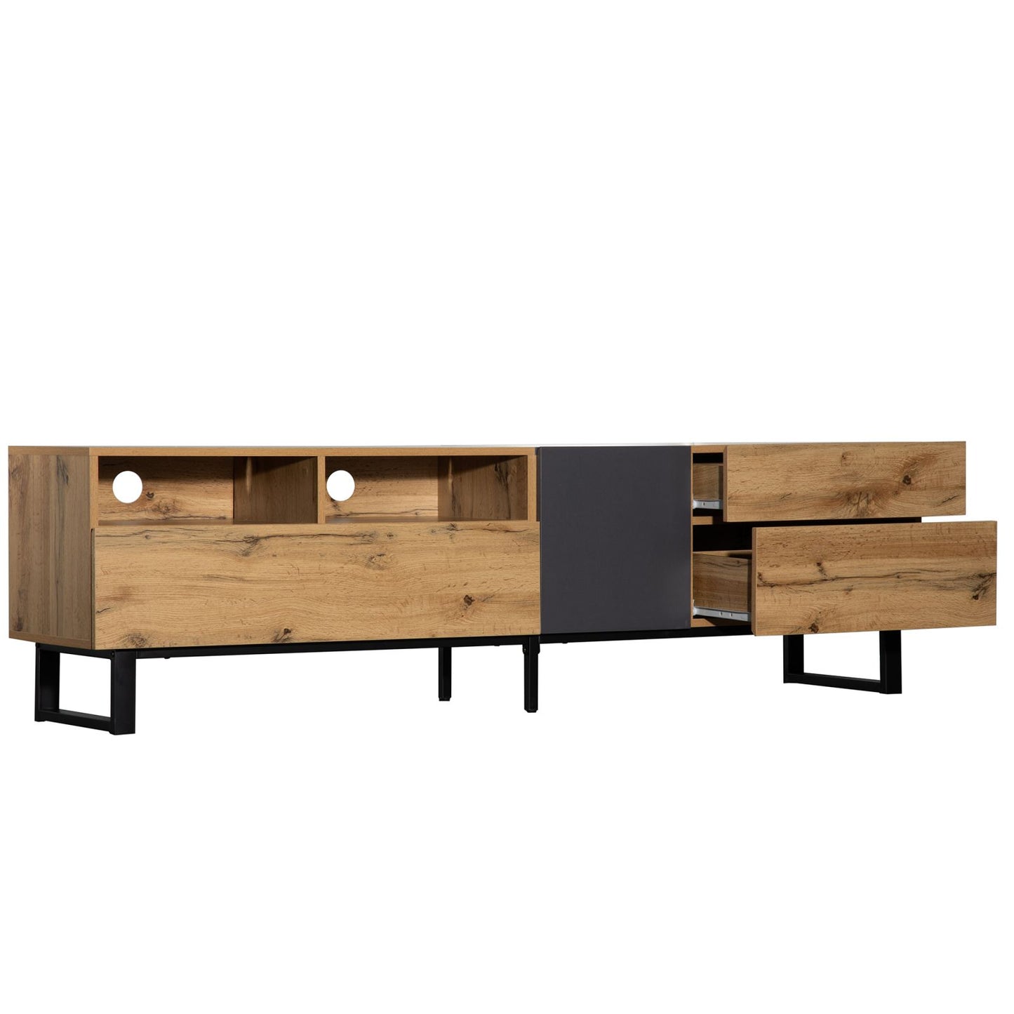 Melysen Modern TV Stand for 80" TV with Double Storage Space, Media Console Table, Entertainment Center with Drop Down Door for Living Room, Bedroom, Home Theatre,Wood