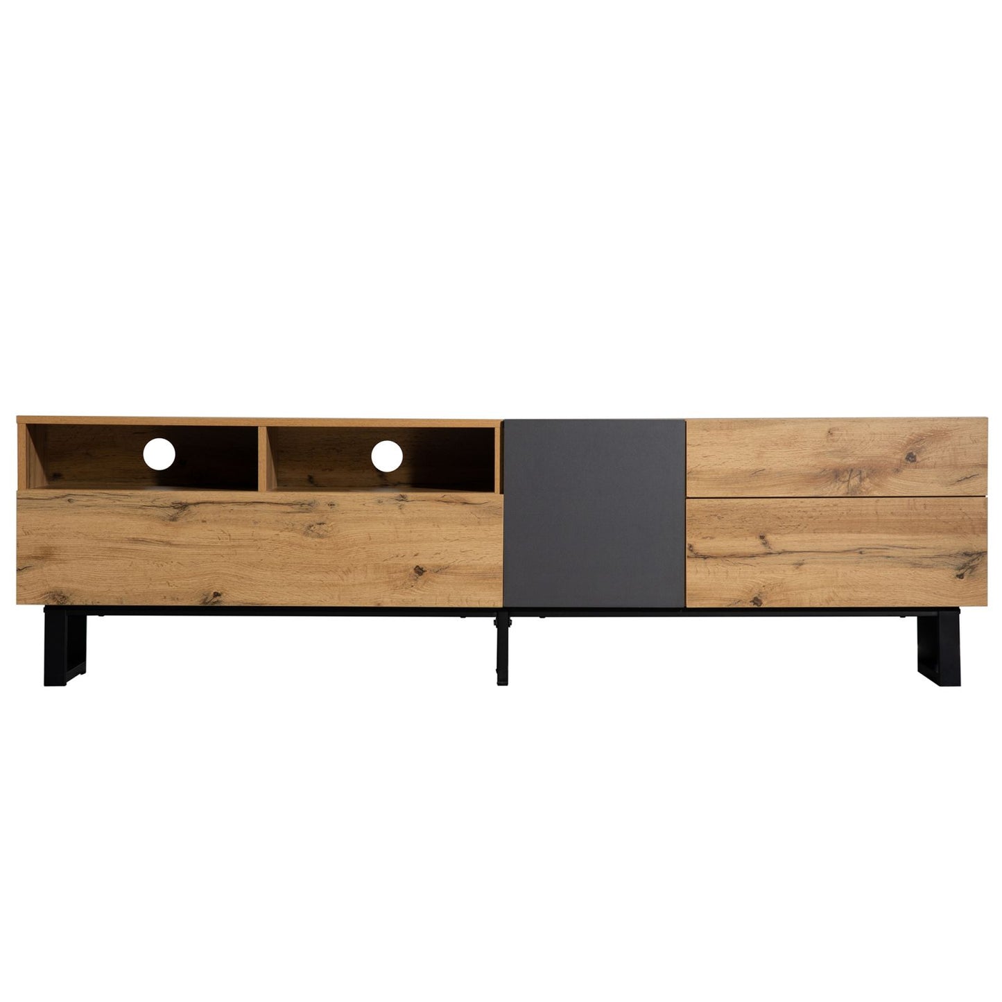 Melysen Modern TV Stand for 80" TV with Double Storage Space, Media Console Table, Entertainment Center with Drop Down Door for Living Room, Bedroom, Home Theatre,Wood