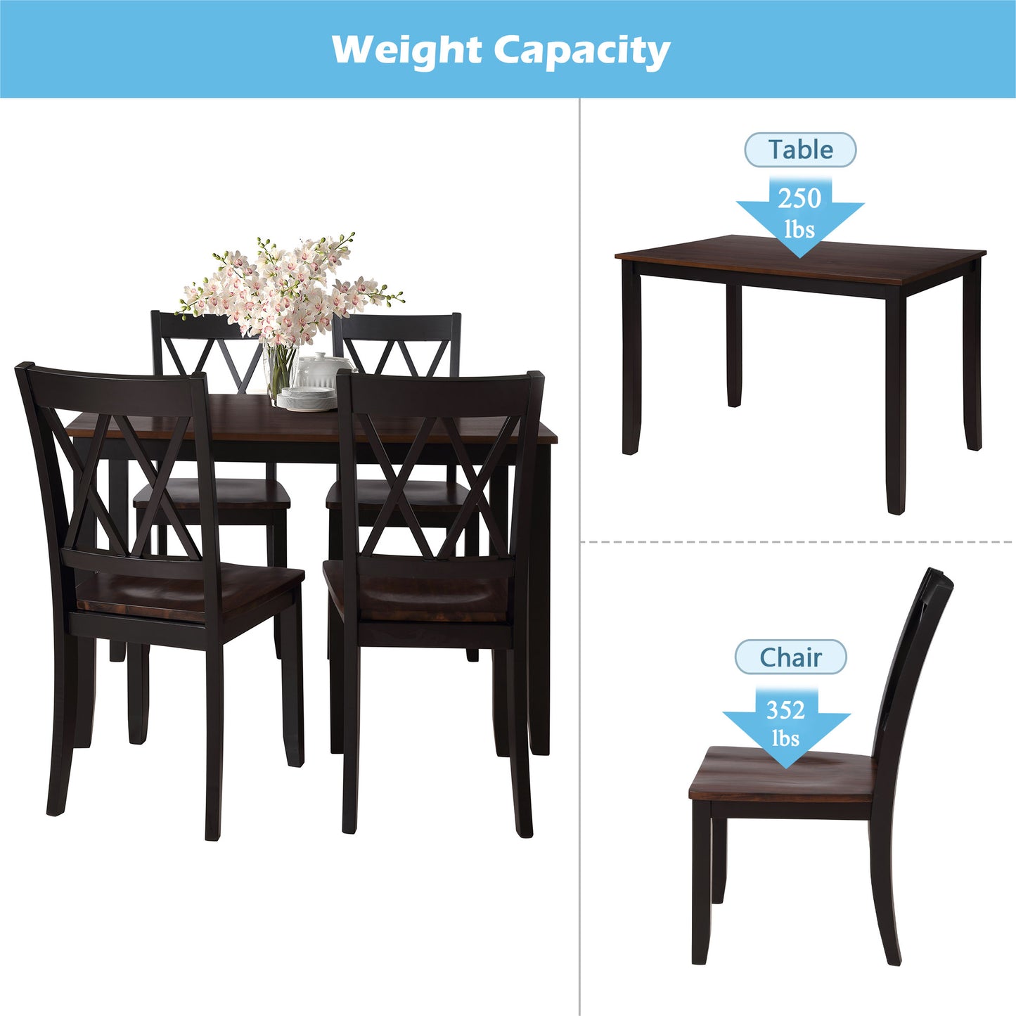 Melysen 5-Piece Dining Table Set Home Kitchen Table and Chairs Wood Dining Set