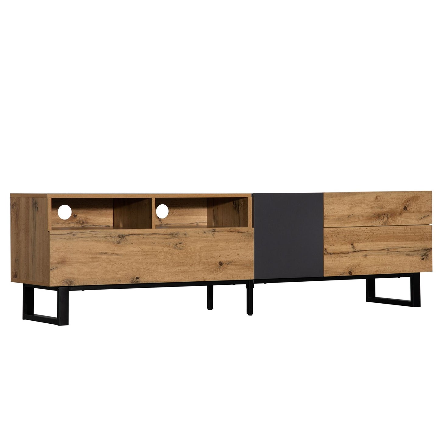 Melysen Modern TV Stand for 80" TV with Double Storage Space, Media Console Table, Entertainment Center with Drop Down Door for Living Room, Bedroom, Home Theatre,Wood