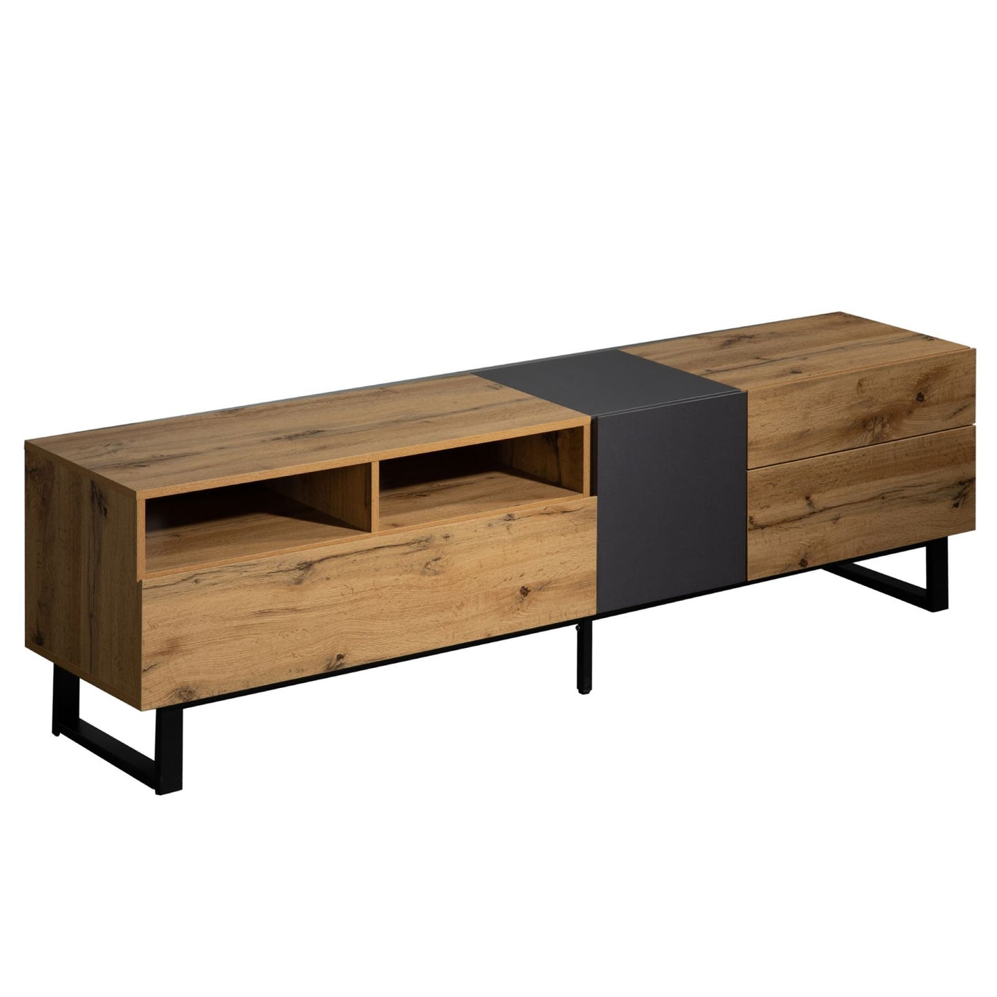 Melysen Modern TV Stand for 80" TV with Double Storage Space, Media Console Table, Entertainment Center with Drop Down Door for Living Room, Bedroom, Home Theatre,Wood